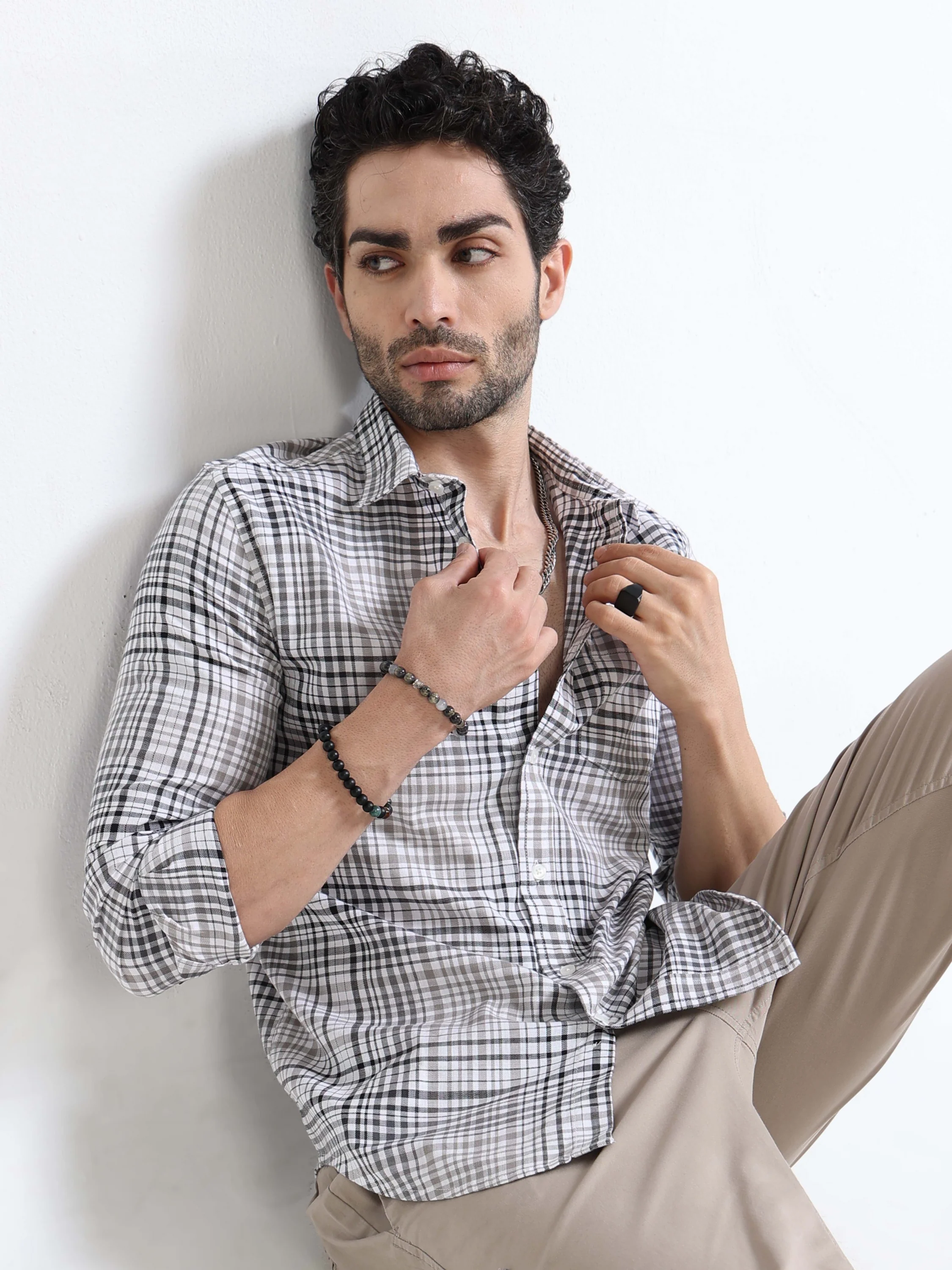 Men Grey Multi Regular Fit Check Shirt - Image 2