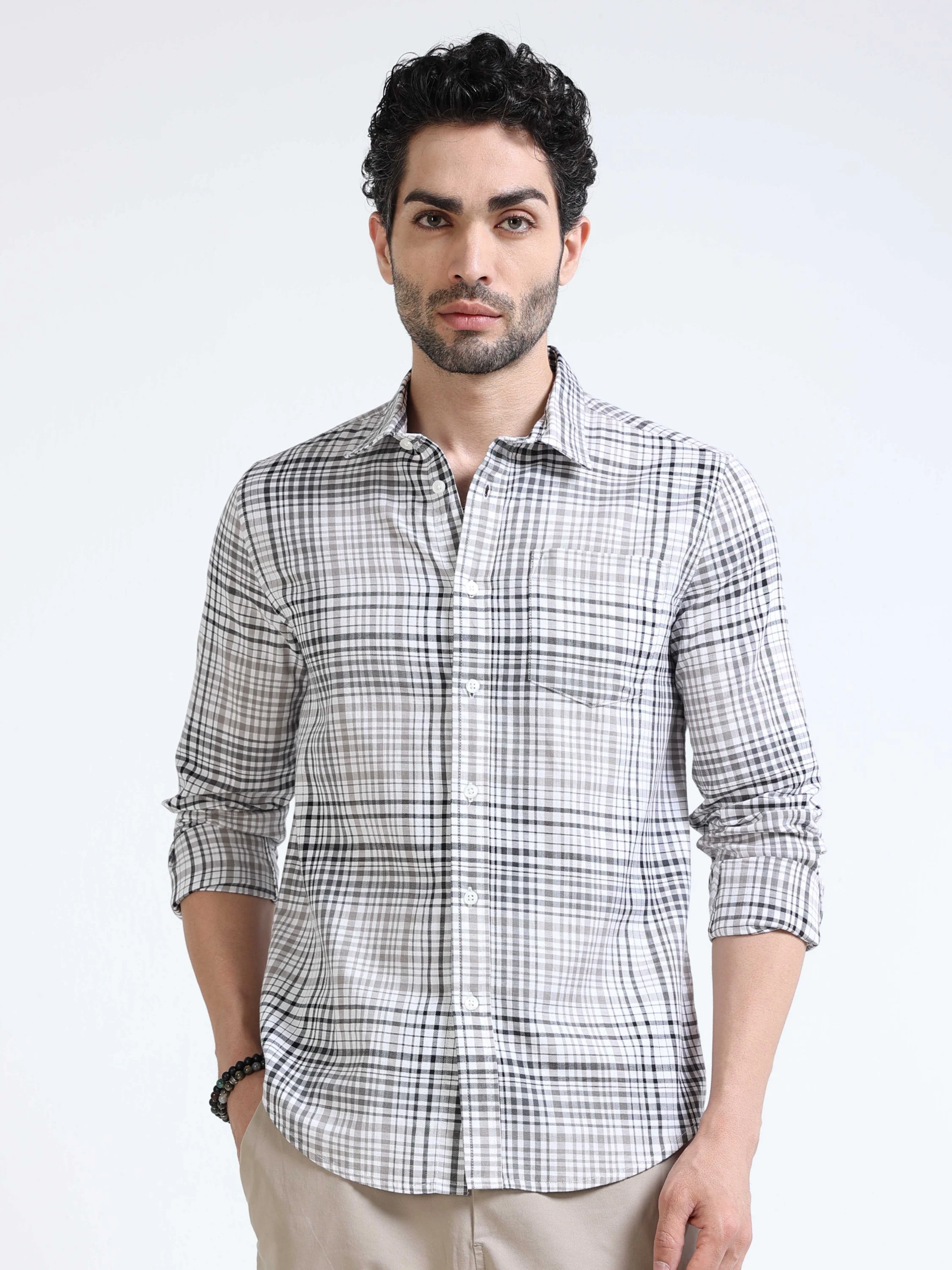Men Grey Multi Regular Fit Check Shirt - Image 3
