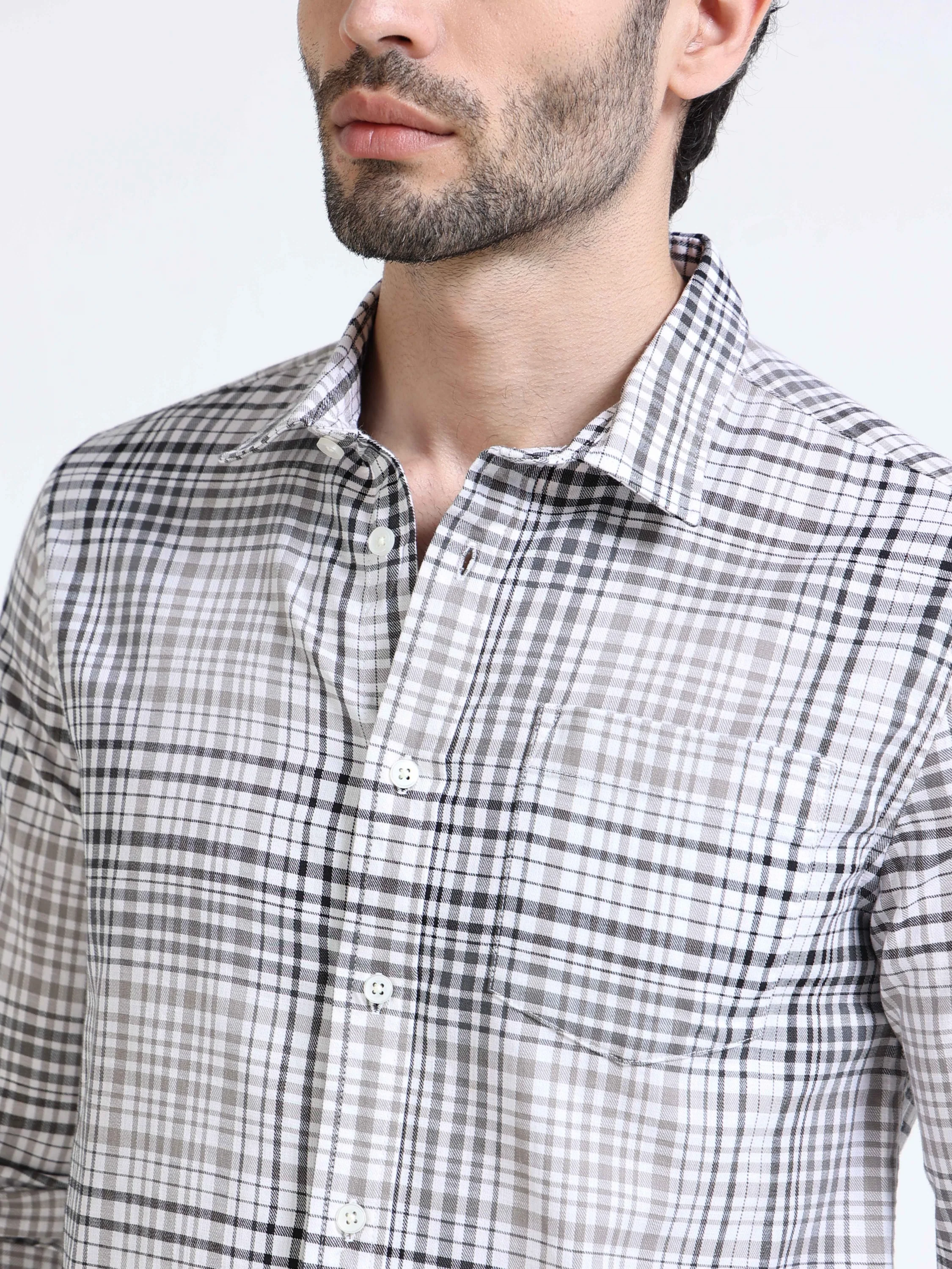 Men Grey Multi Regular Fit Check Shirt - Image 5