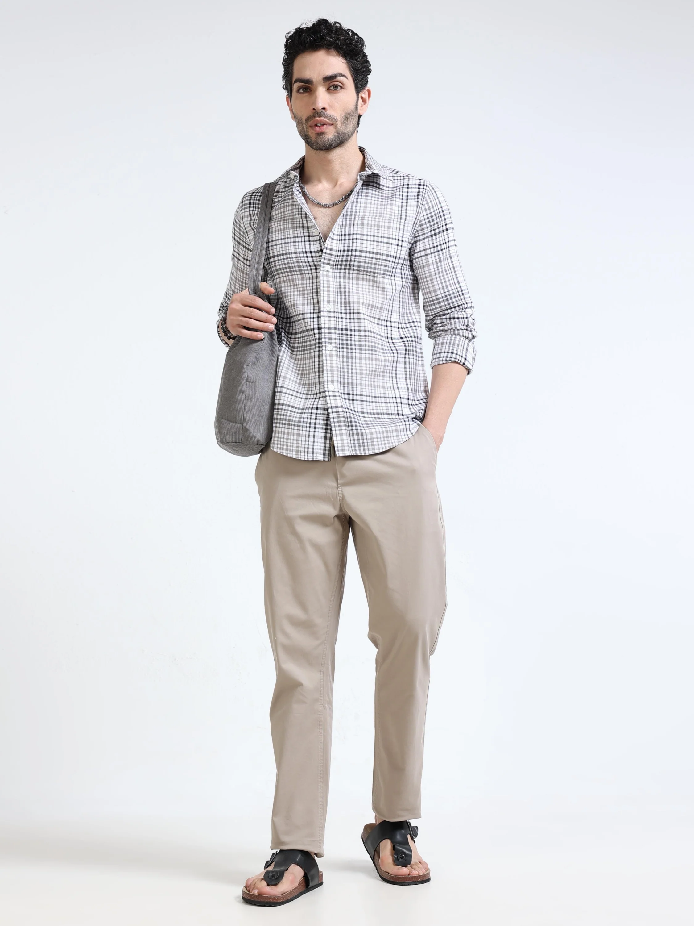 Men Grey Multi Regular Fit Check Shirt - Image 6