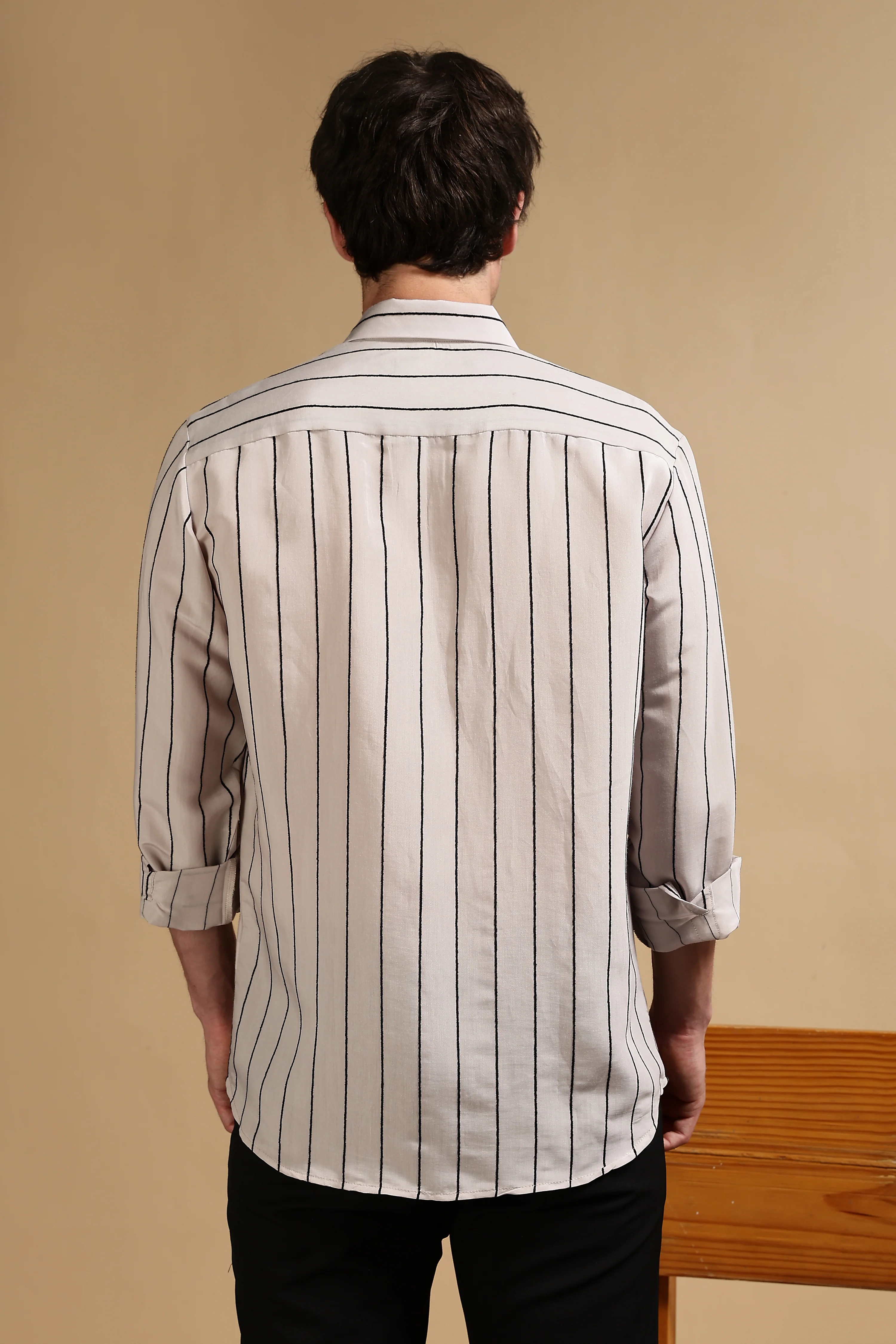Men Grey Nylon Slim Fit Striped Shirt - Image 4