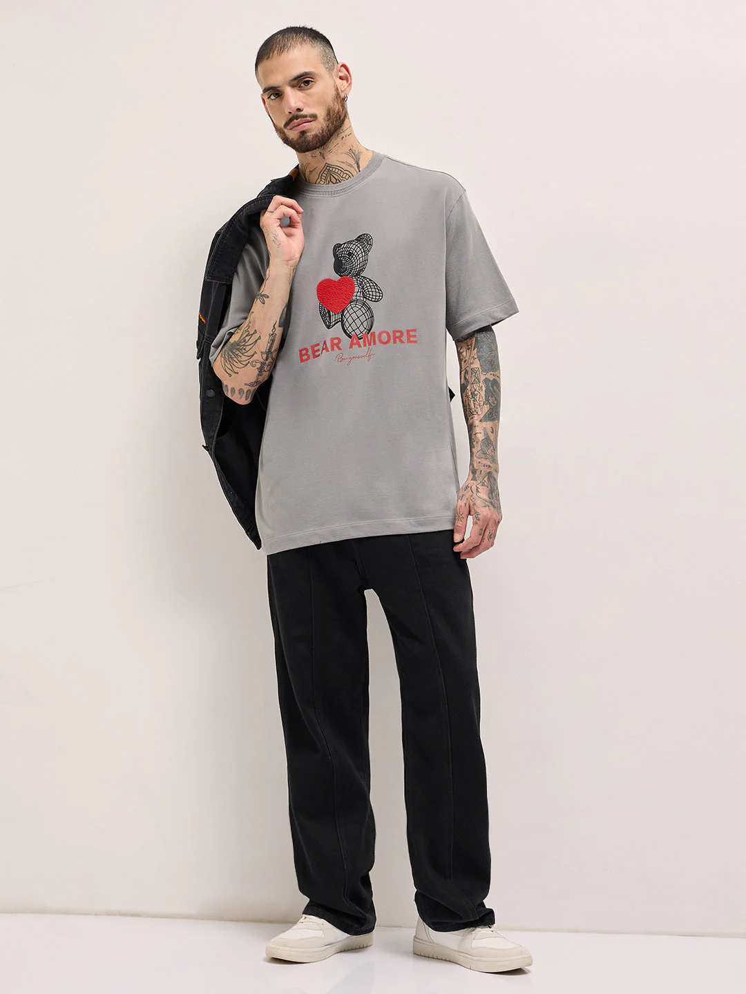 Men Grey Printed Oversized T-shirt - Image 4