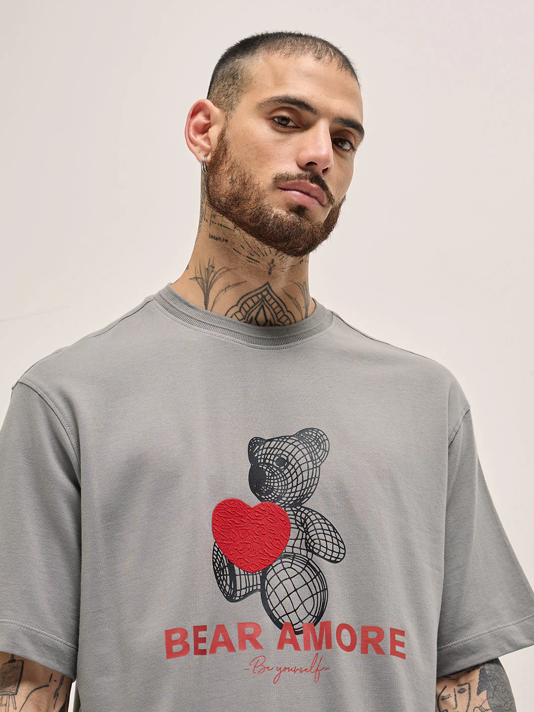 Men Grey Printed Oversized T-shirt - Image 5