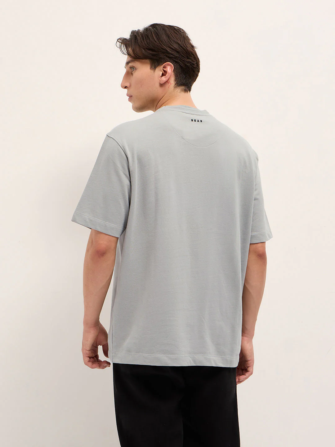 Men Grey Oversized Crew Neck T-Shirt - Image 2