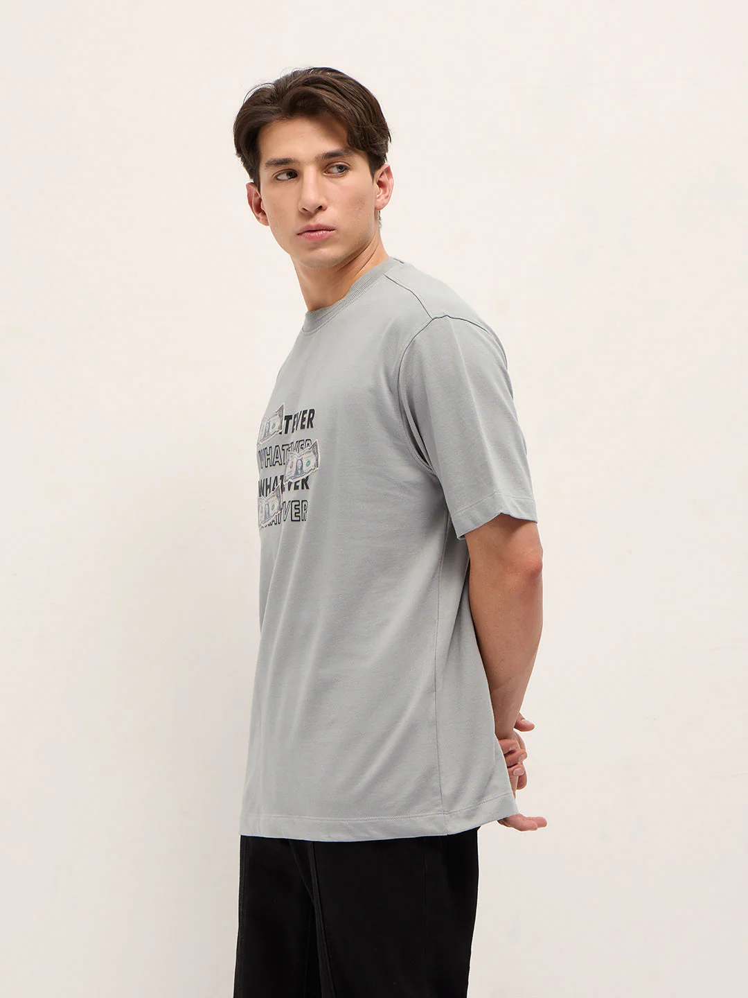 Men Grey Oversized Crew Neck T-Shirt - Image 3