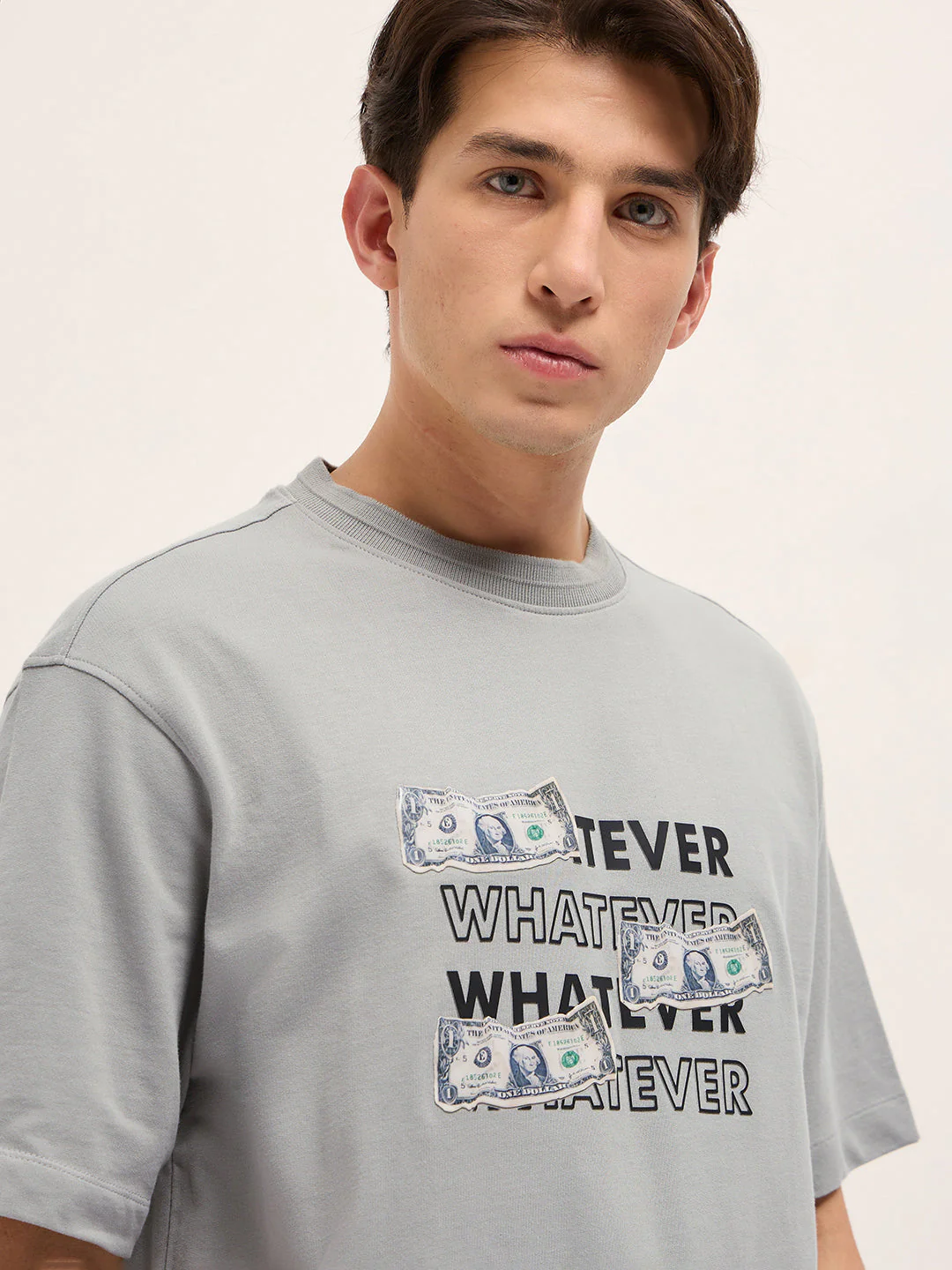 Men Grey Oversized Crew Neck T-Shirt - Image 6