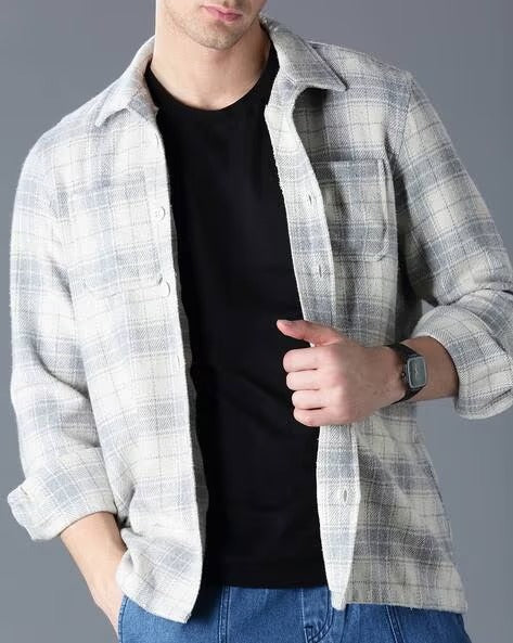 Men Grey Oversized Fit Shacket - Image 3