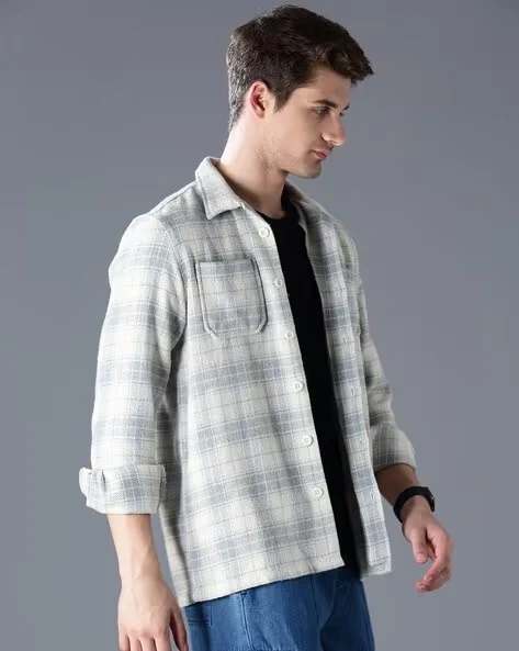 Men Grey Oversized Fit Shacket - Image 4