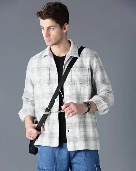 Men Grey Oversized Fit Shacket - Image 5