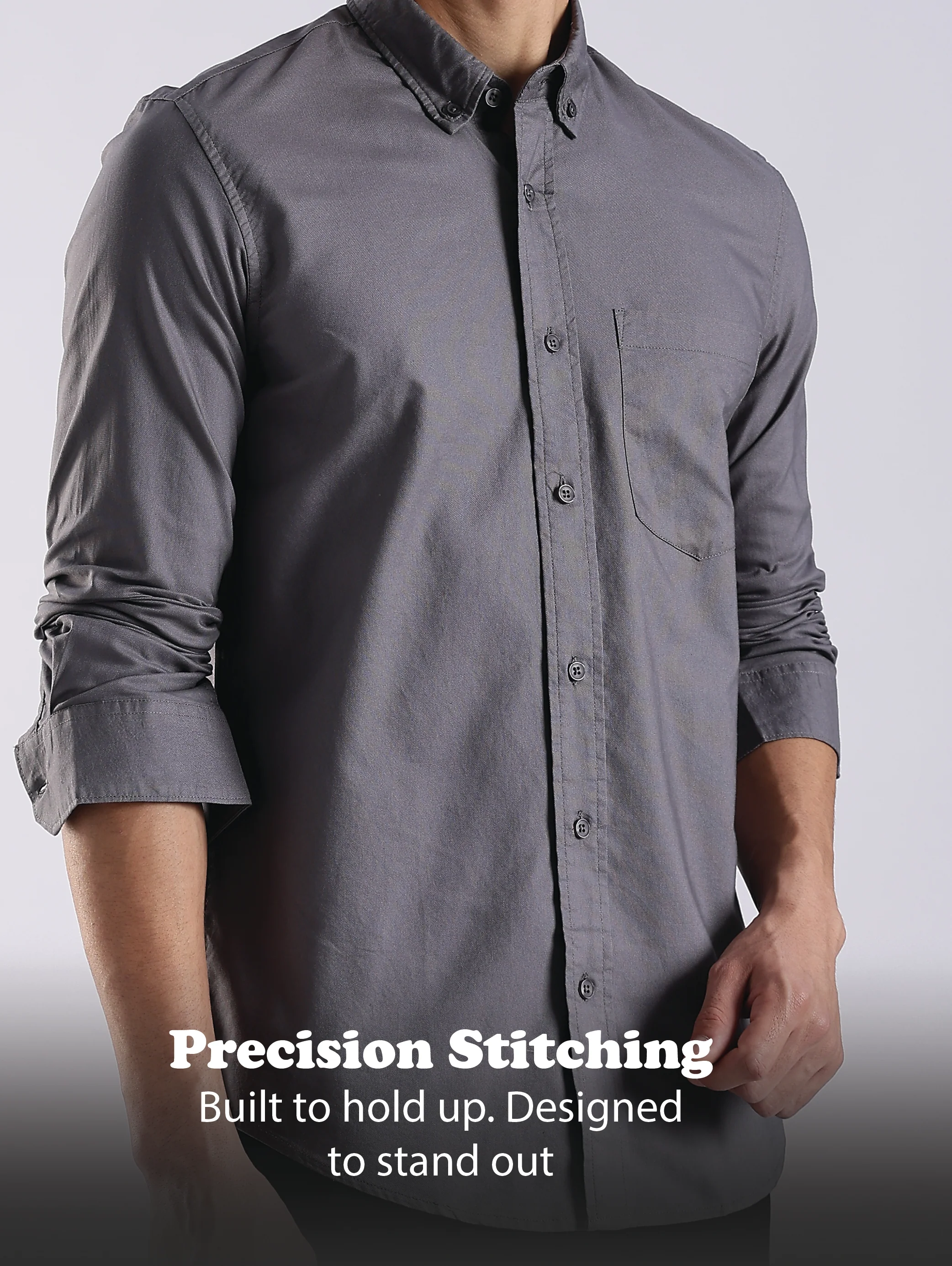 Men Grey Oxford Solid Shirt - Image 12