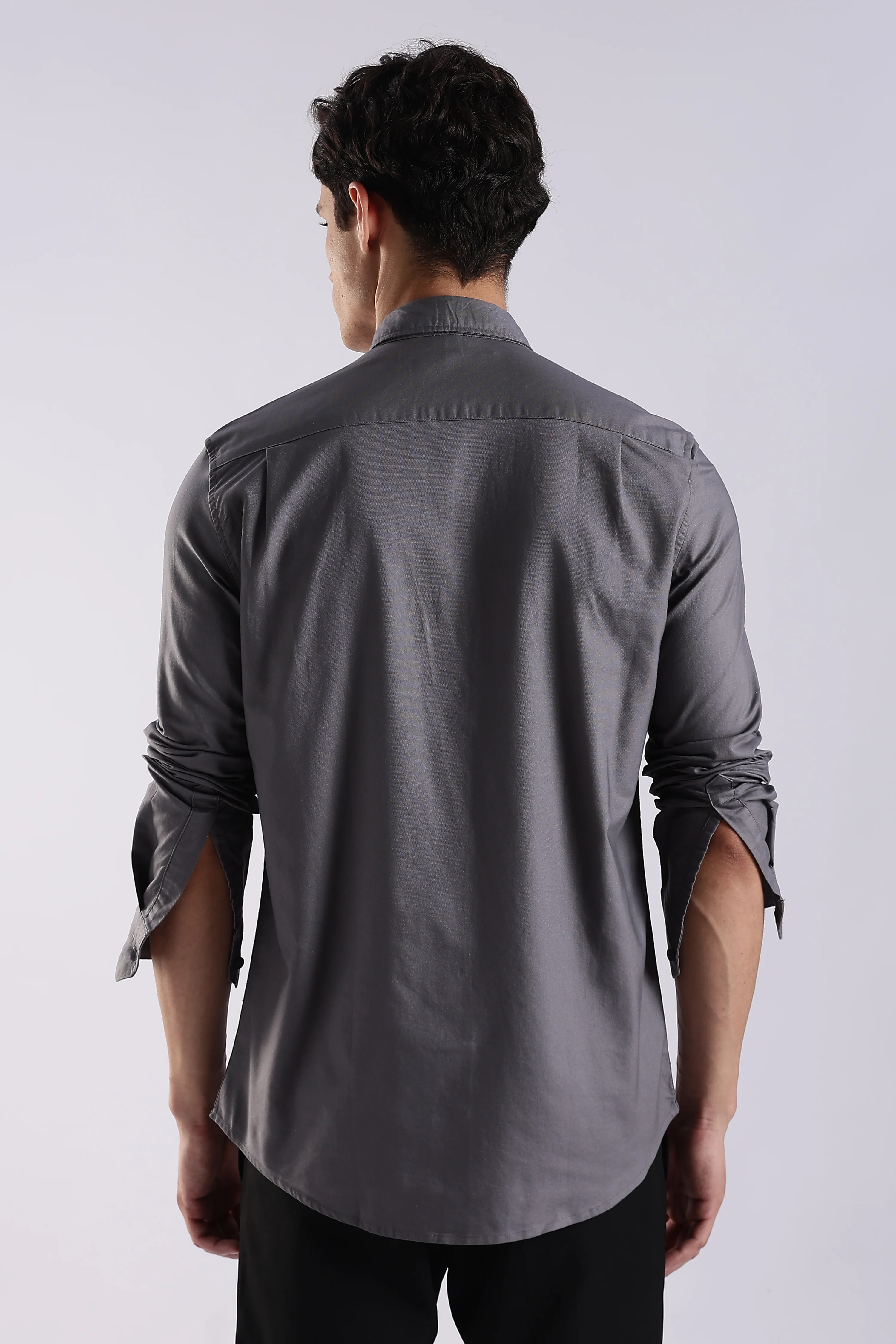 Men Grey Oxford Solid Shirt - Image 2