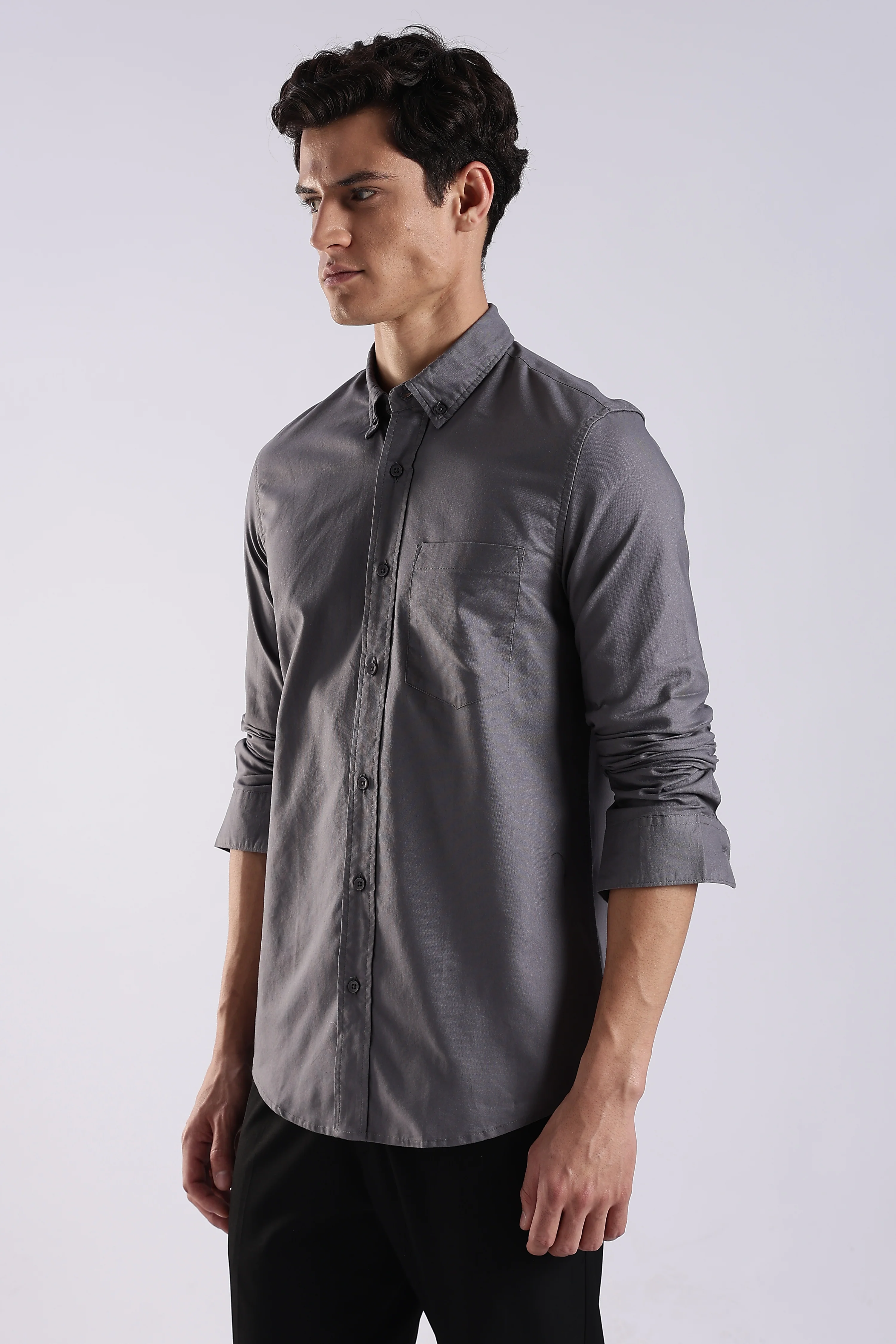 Men Grey Oxford Solid Shirt - Image 3
