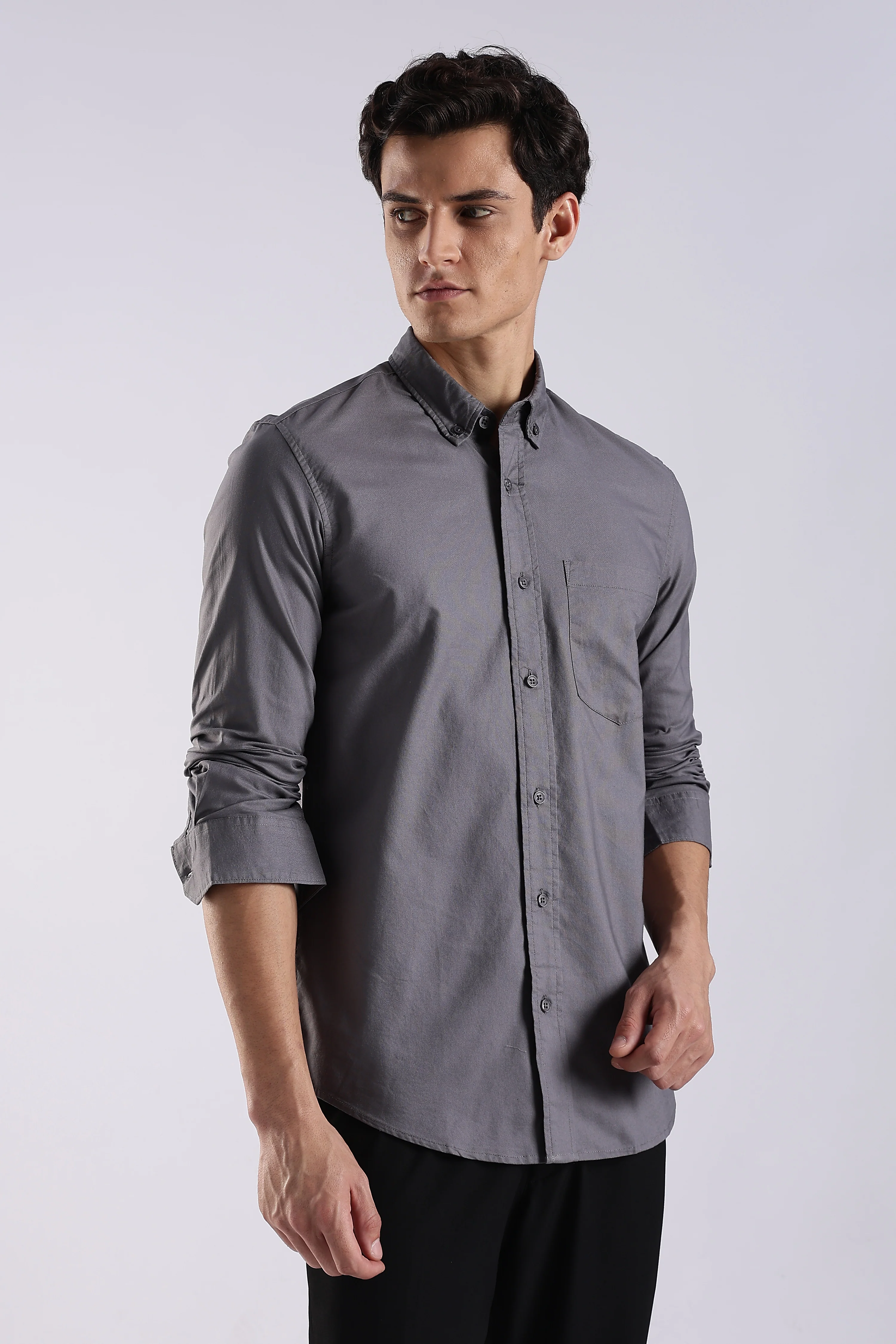 Men Grey Oxford Solid Shirt - Image 4