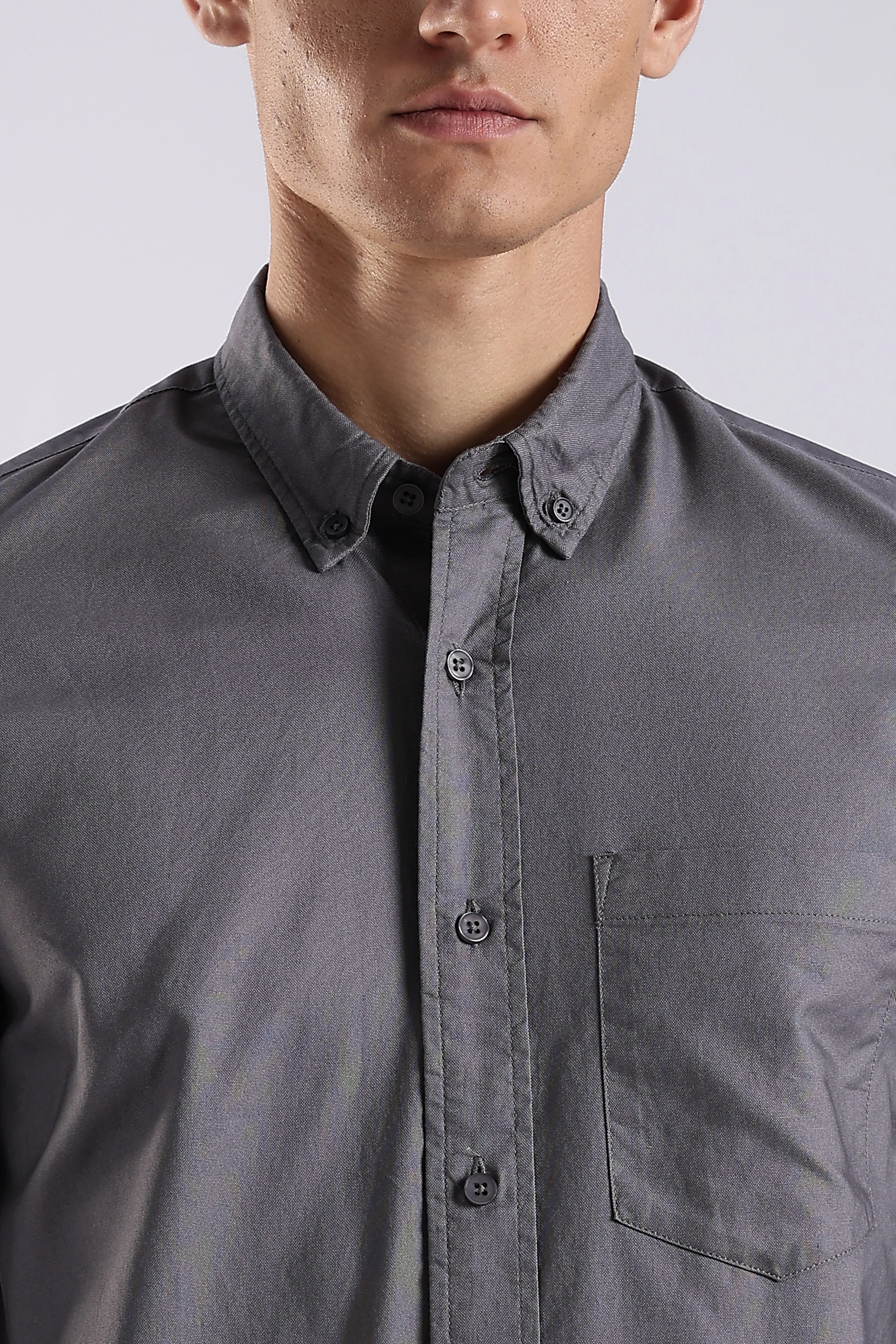 Men Grey Oxford Solid Shirt - Image 5