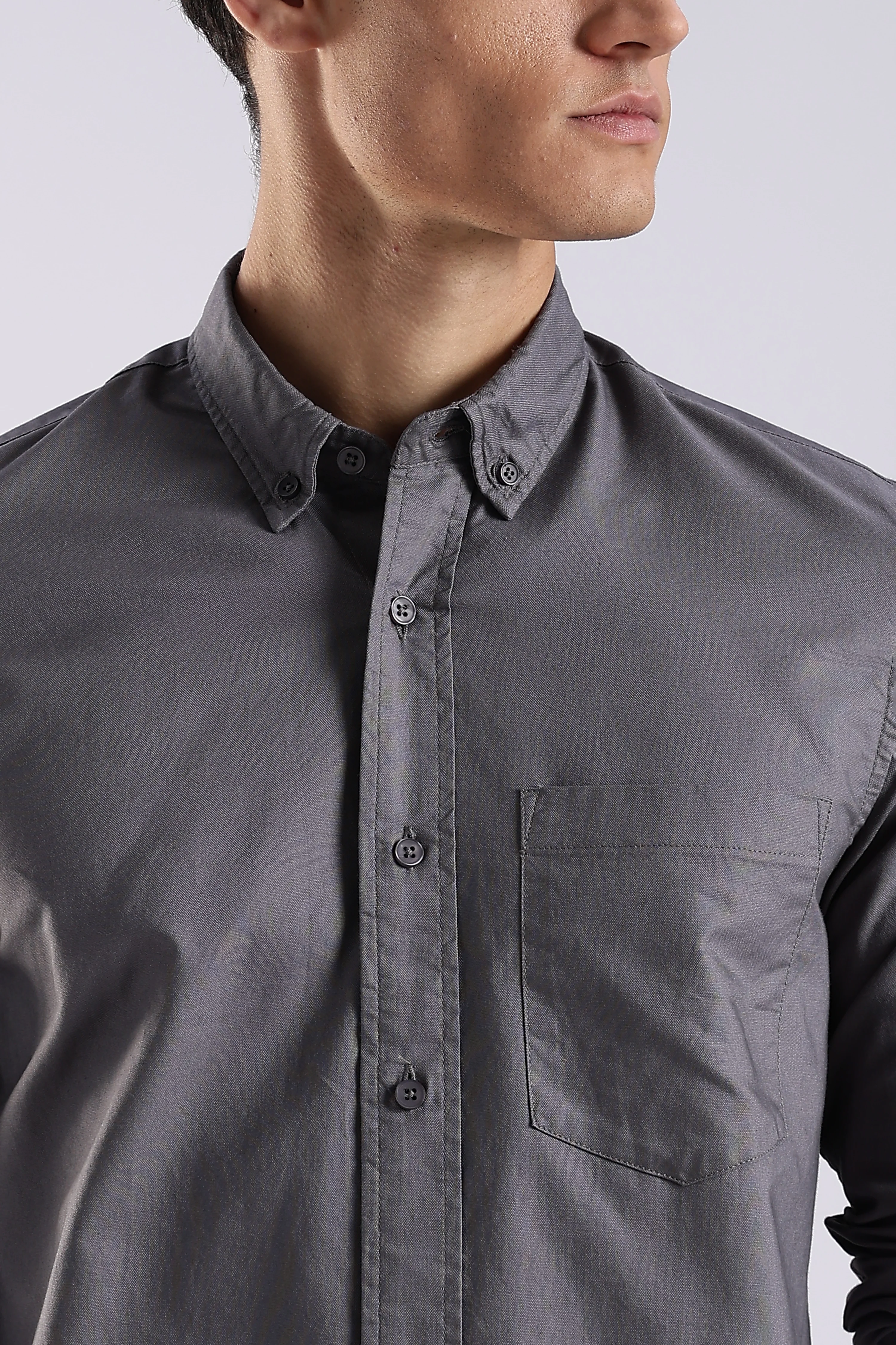 Men Grey Oxford Solid Shirt - Image 6