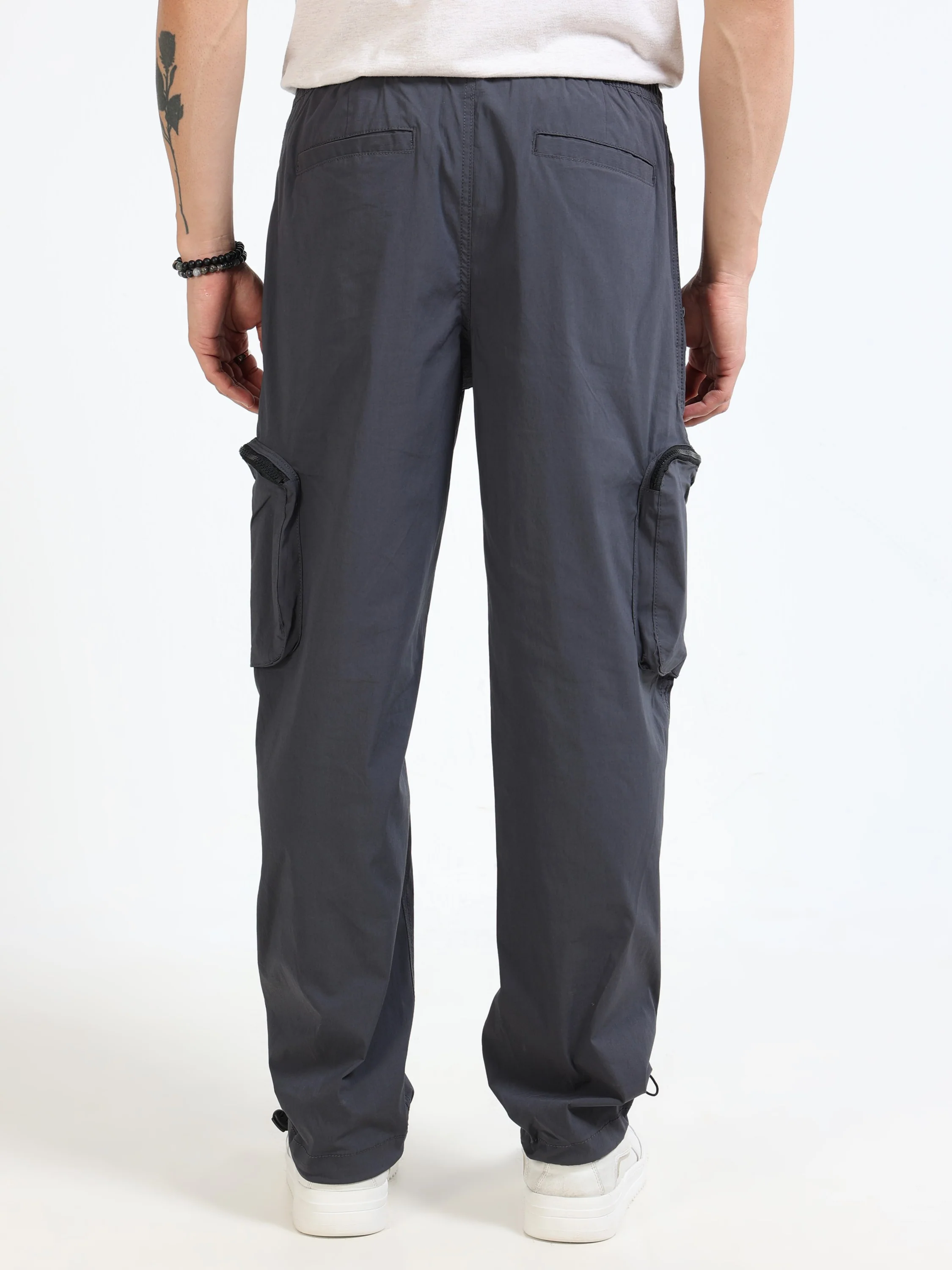 Men Grey Parachute Cargo Pants - Image 3