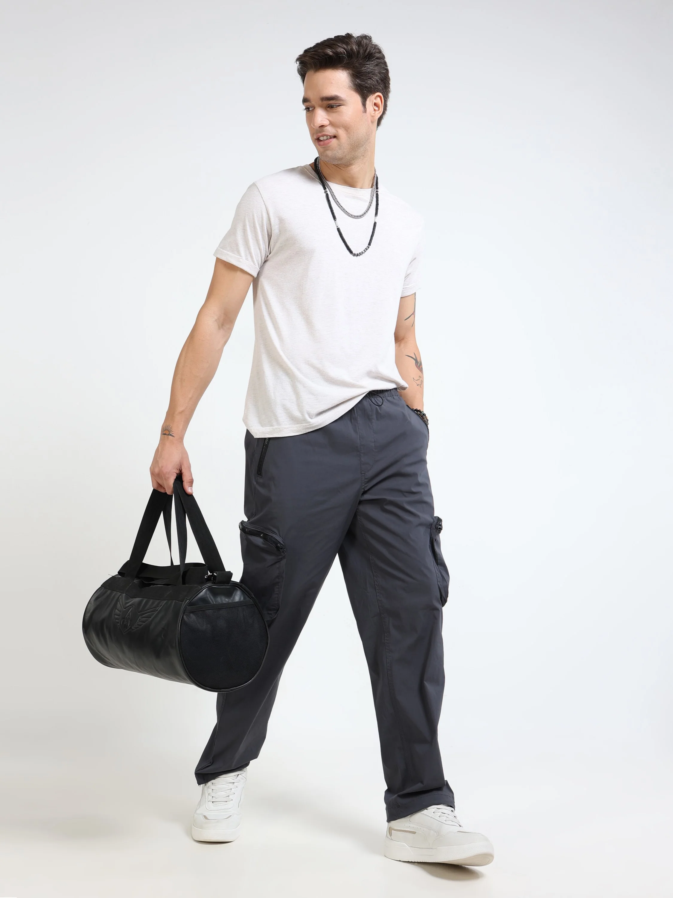 Men Grey Parachute Cargo Pants - Image 6