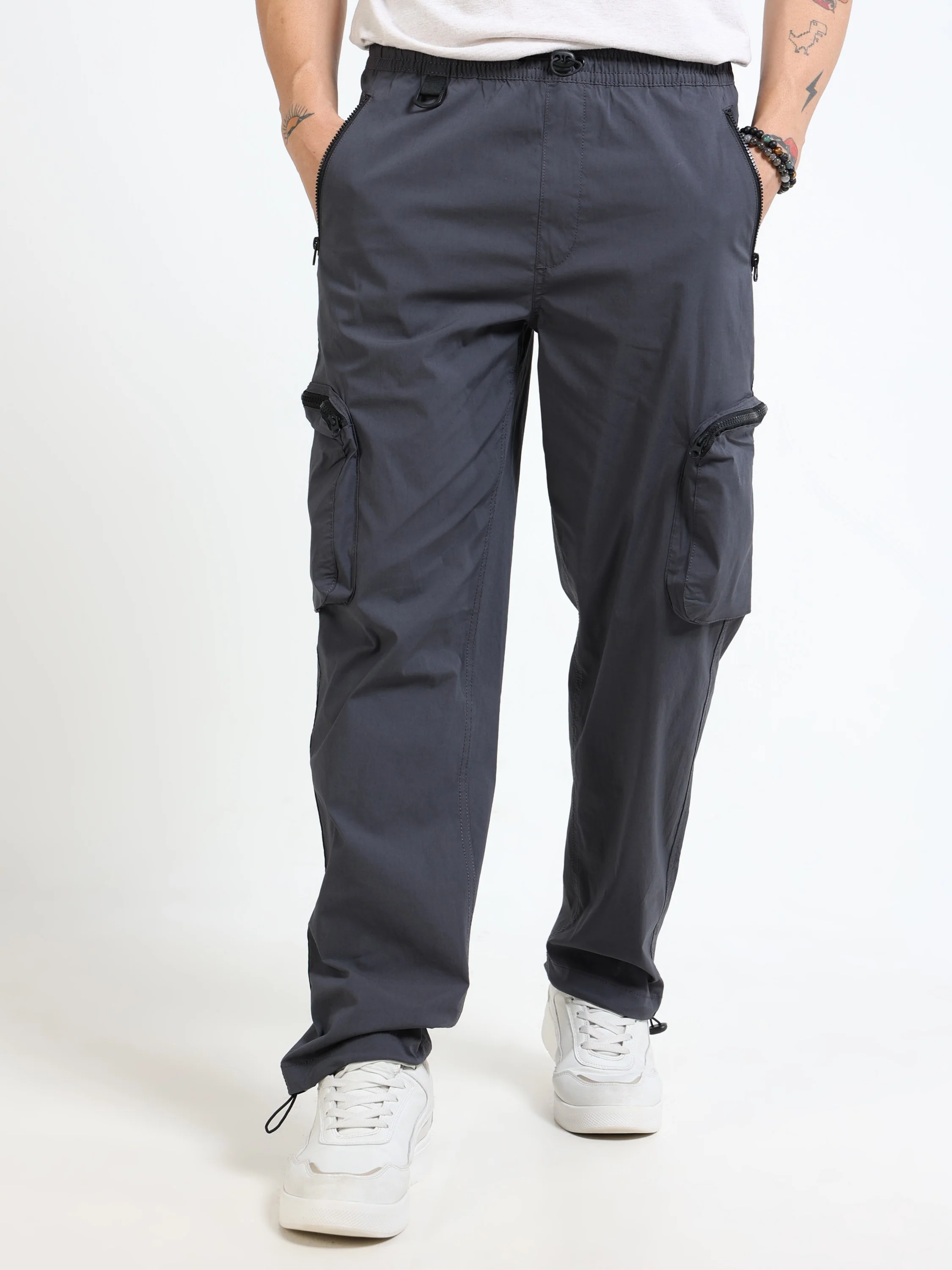 Men Grey Parachute Cargo Pants - Image 7