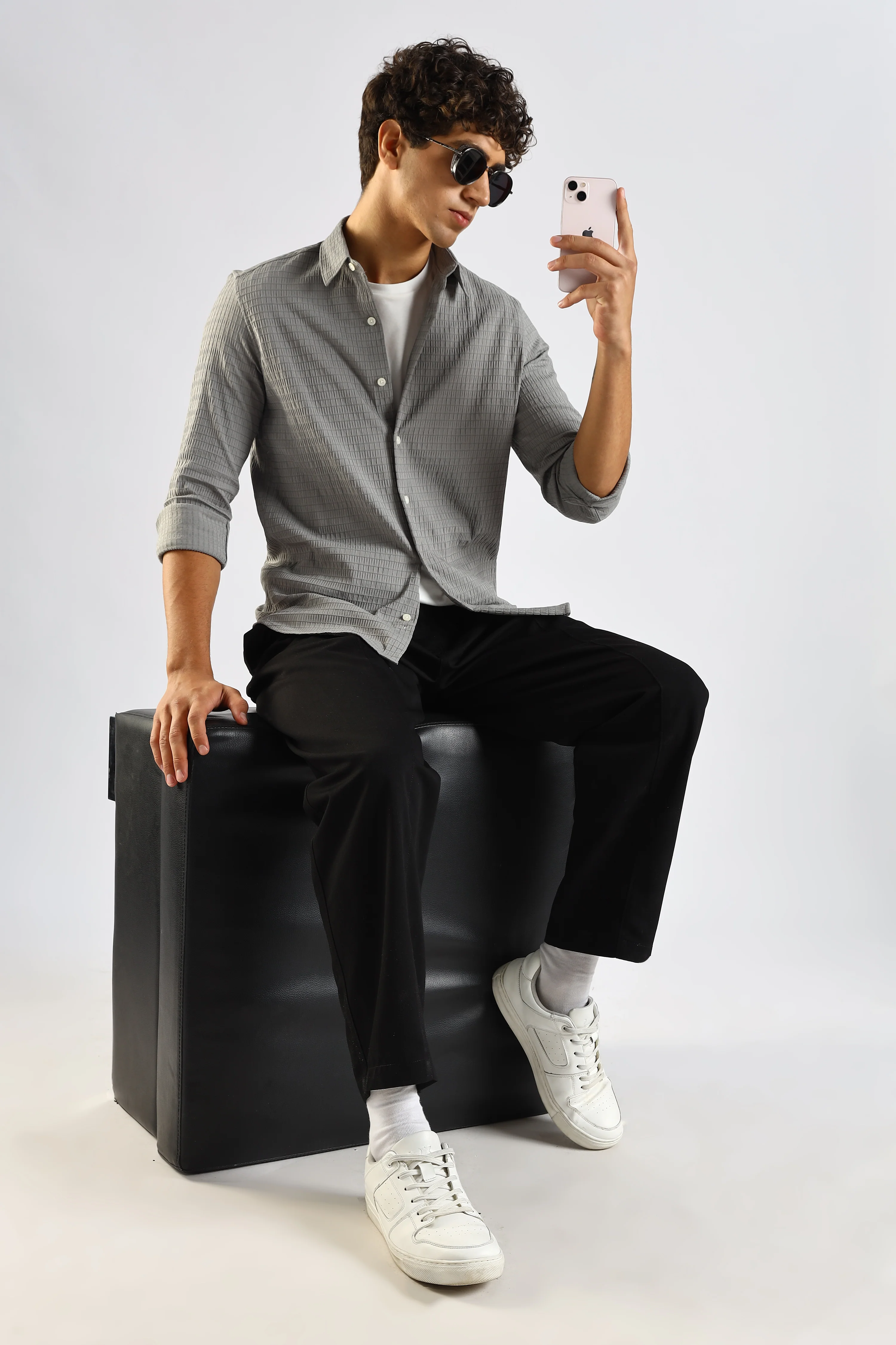 Men Grey Poly Blend Slim Fit Shirt - Image 11