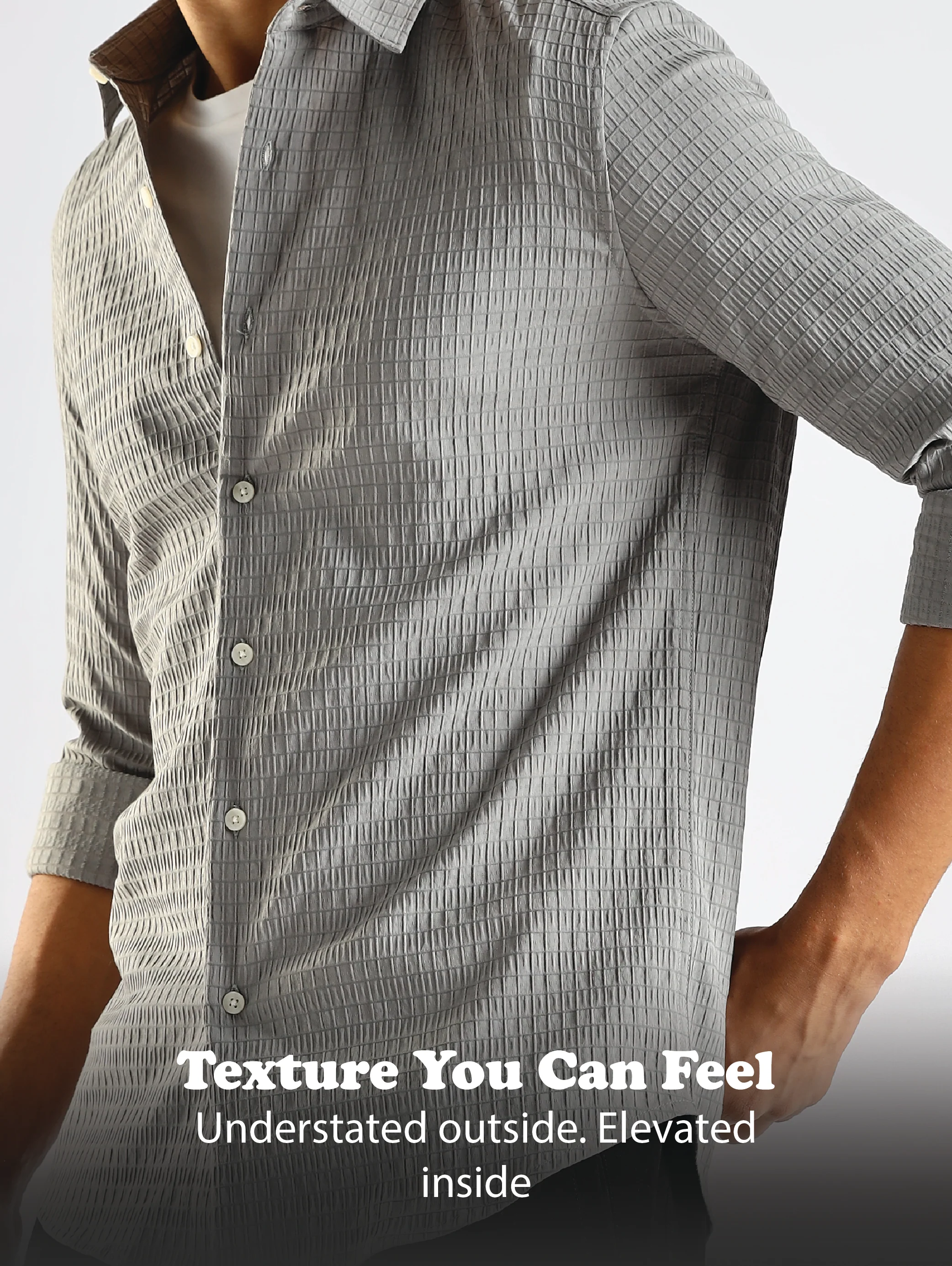 Men Grey Poly Blend Slim Fit Shirt - Image 13