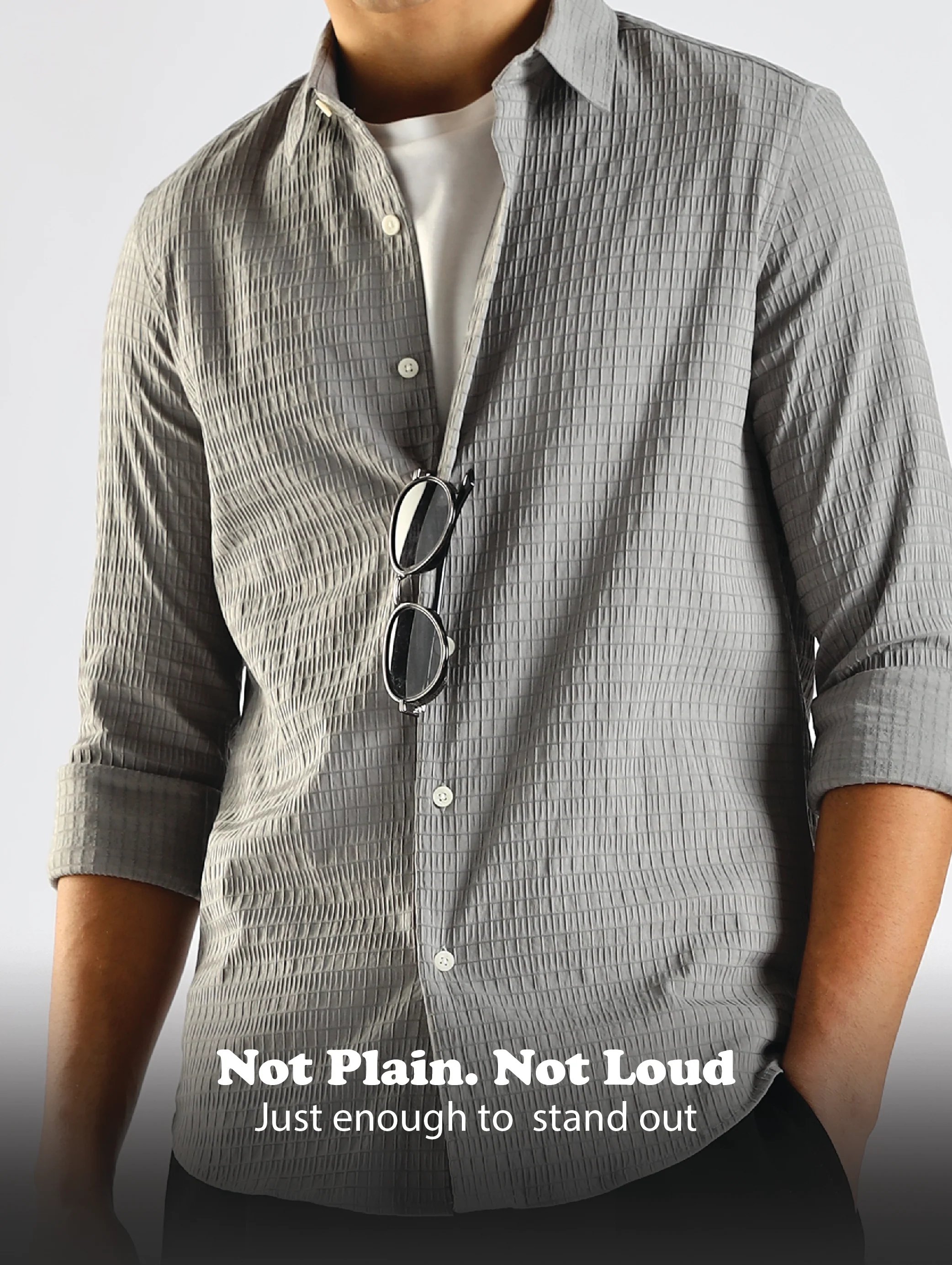Men Grey Poly Blend Slim Fit Shirt - Image 15