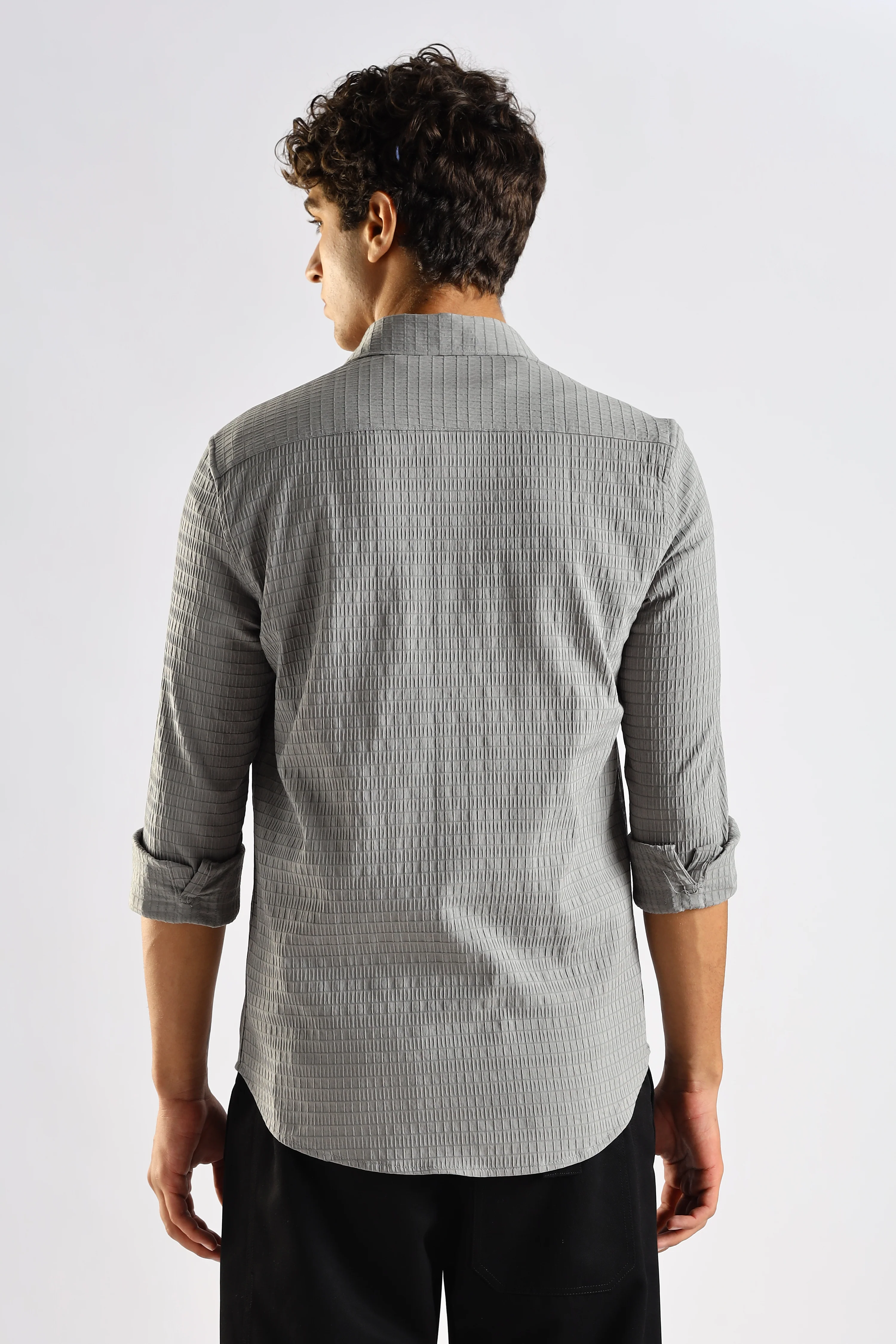 Men Grey Poly Blend Slim Fit Shirt - Image 2