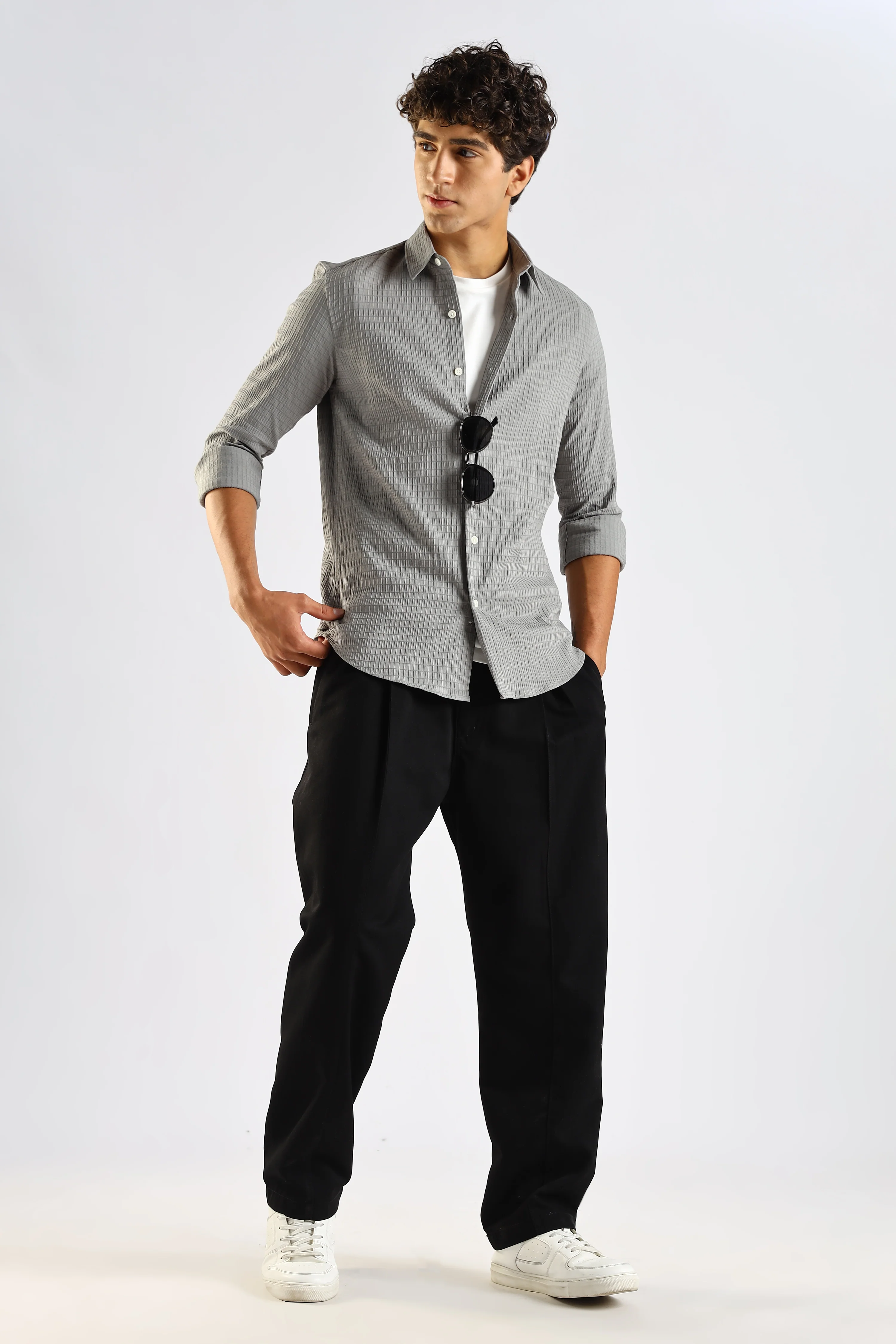 Men Grey Poly Blend Slim Fit Shirt - Image 8