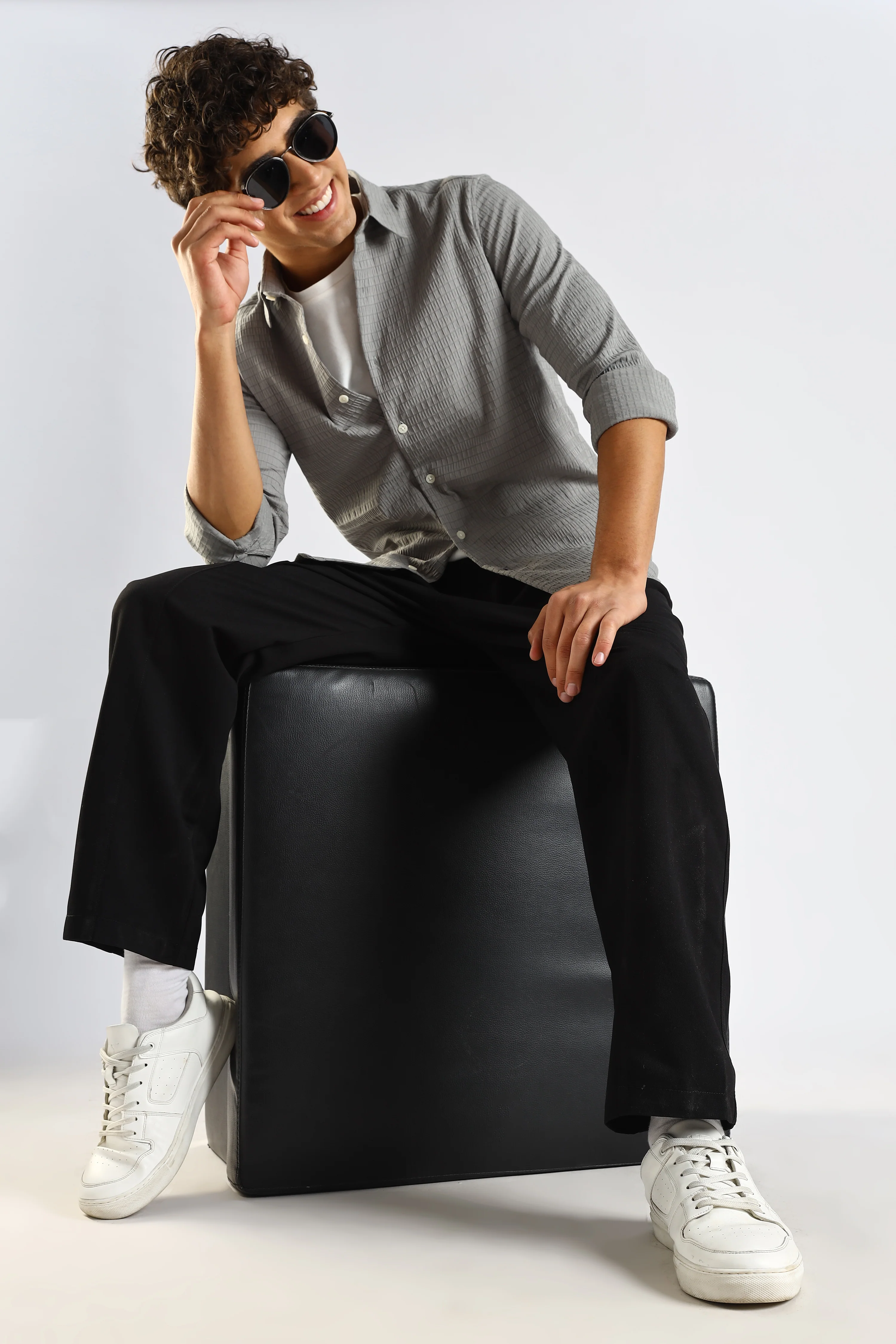 Men Grey Poly Blend Slim Fit Shirt - Image 9