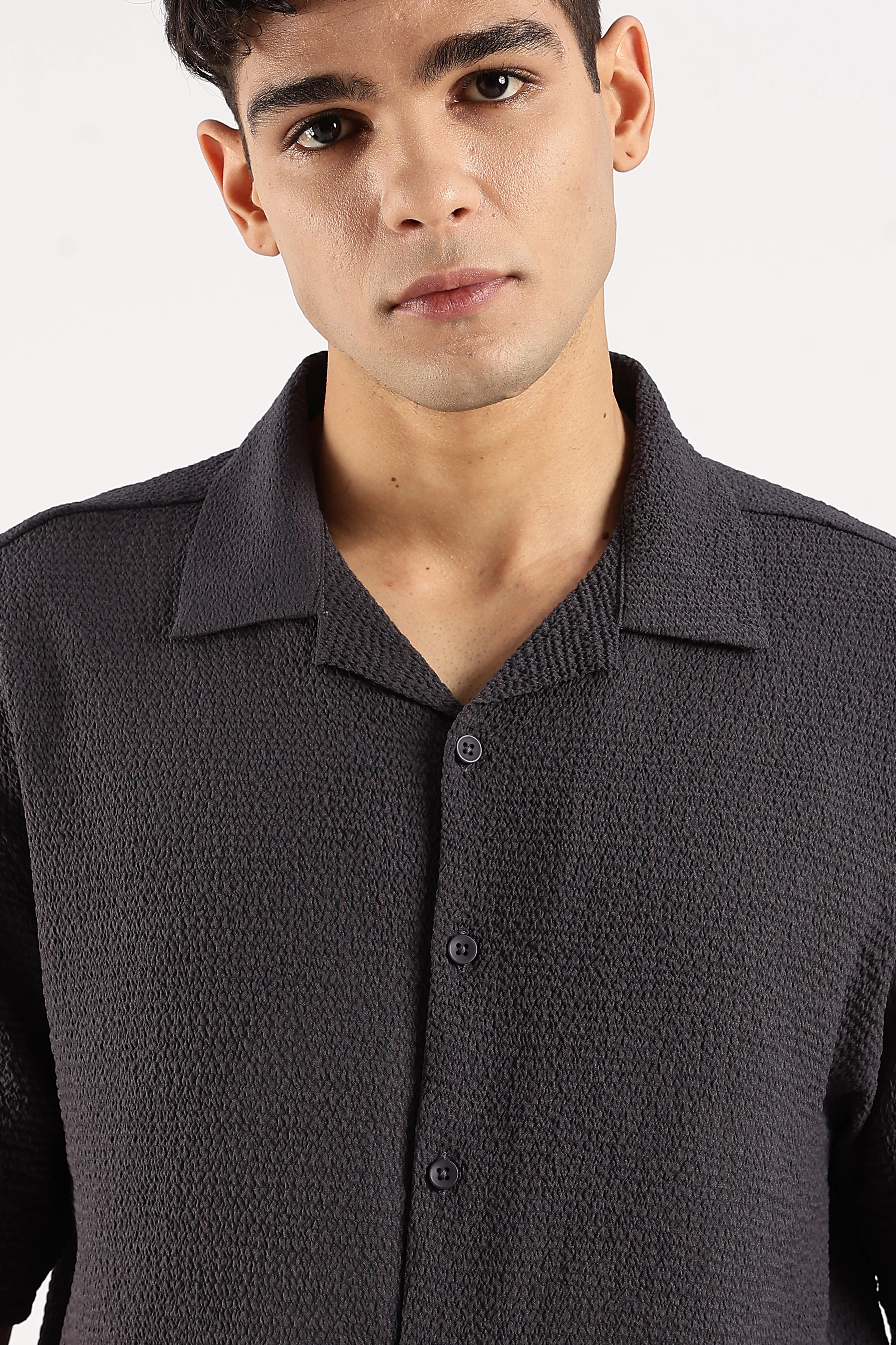 Men Grey Poly Textured Shirt - Image 7