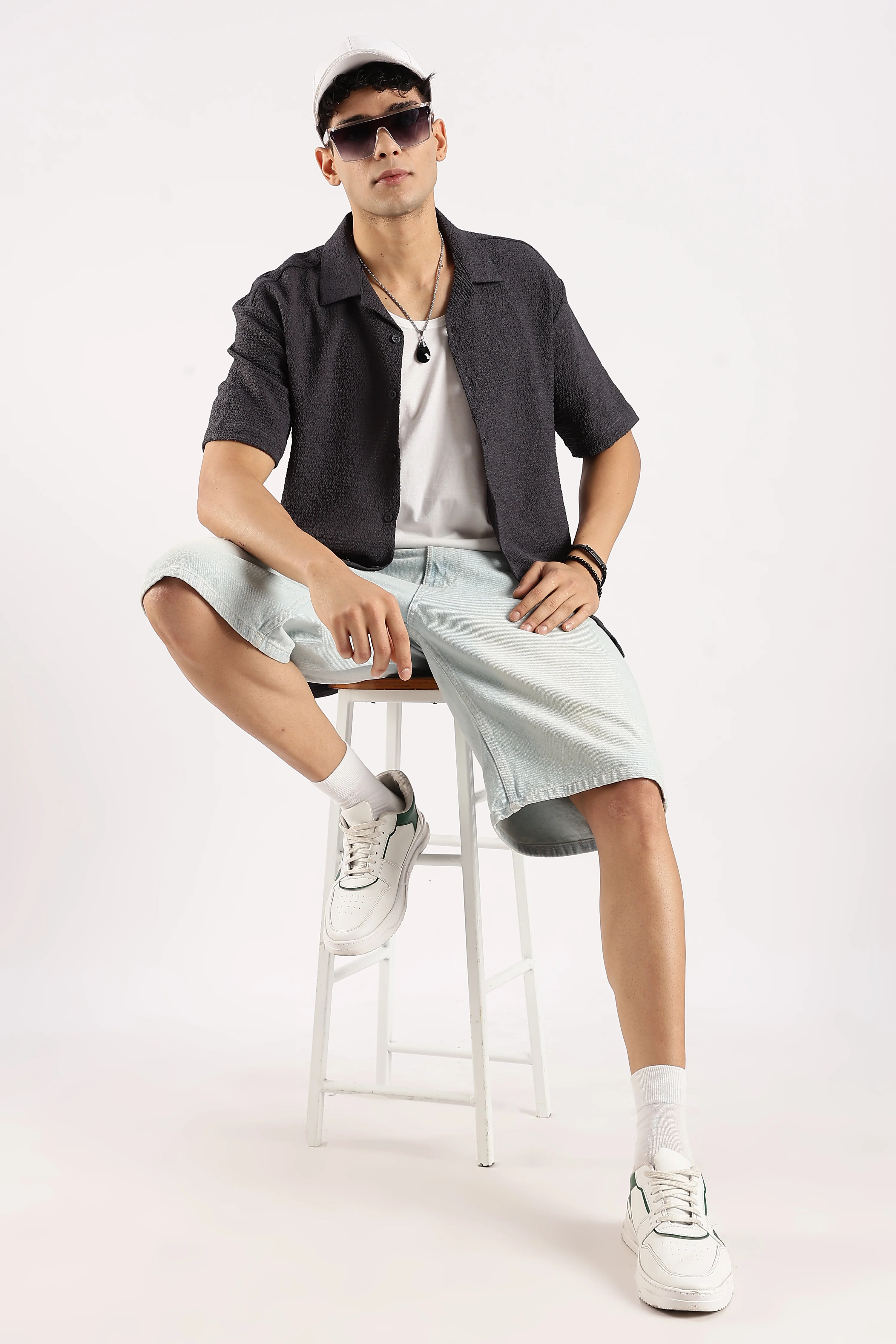 Men Grey Poly Textured Shirt - Image 8