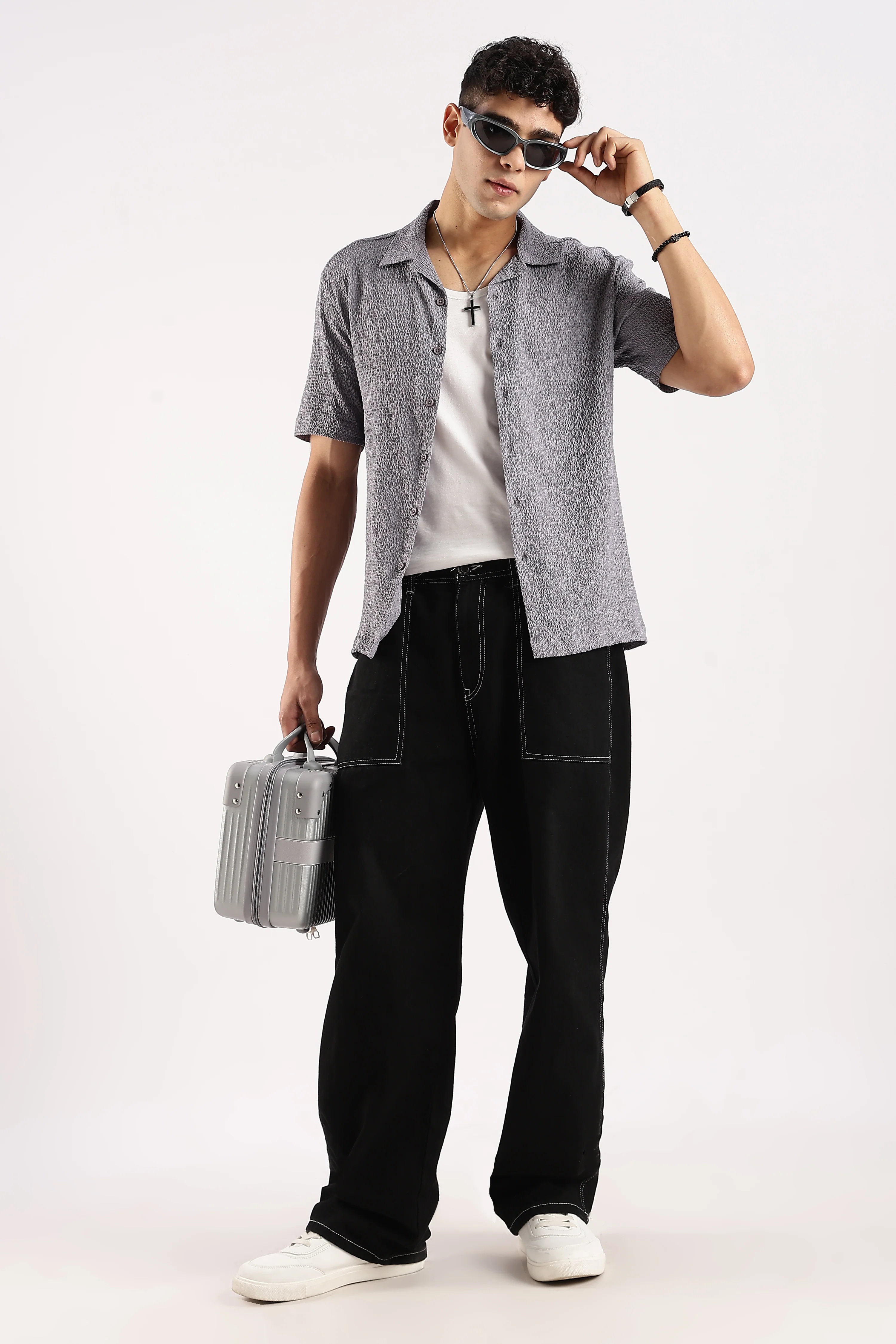 Men Grey Poly Textured Shirt - Image 10