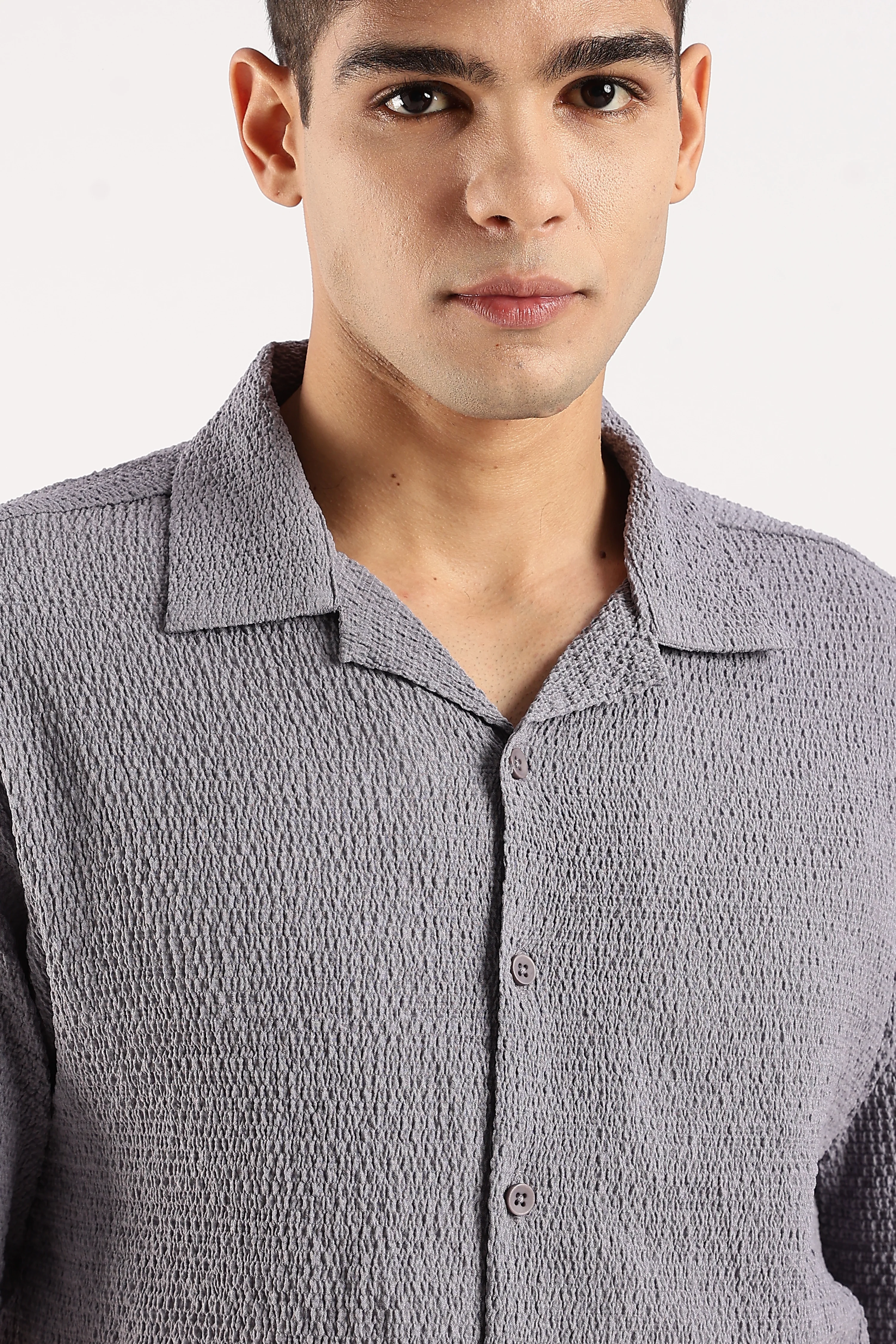 Men Grey Poly Textured Shirt - Image 7