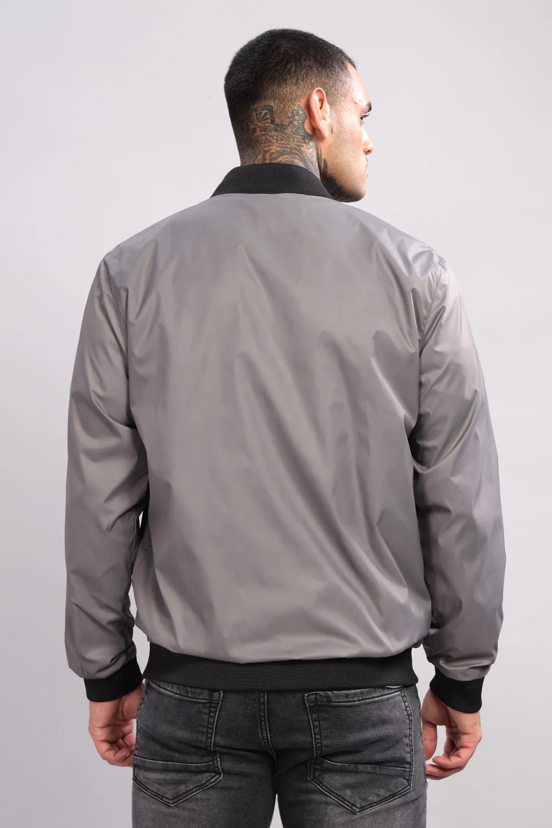 Men Grey Polyester Winter Jacket - Image 2