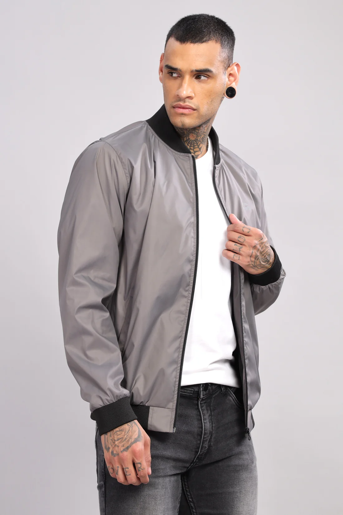 Men Grey Polyester Winter Jacket - Image 4