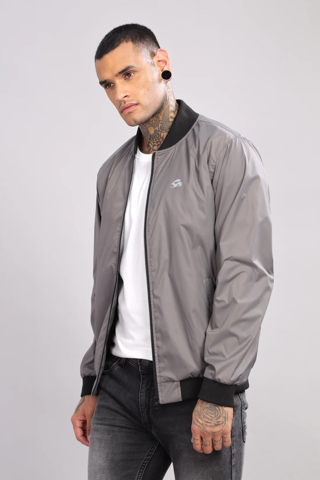 Men Grey Polyester Winter Jacket - Image 5