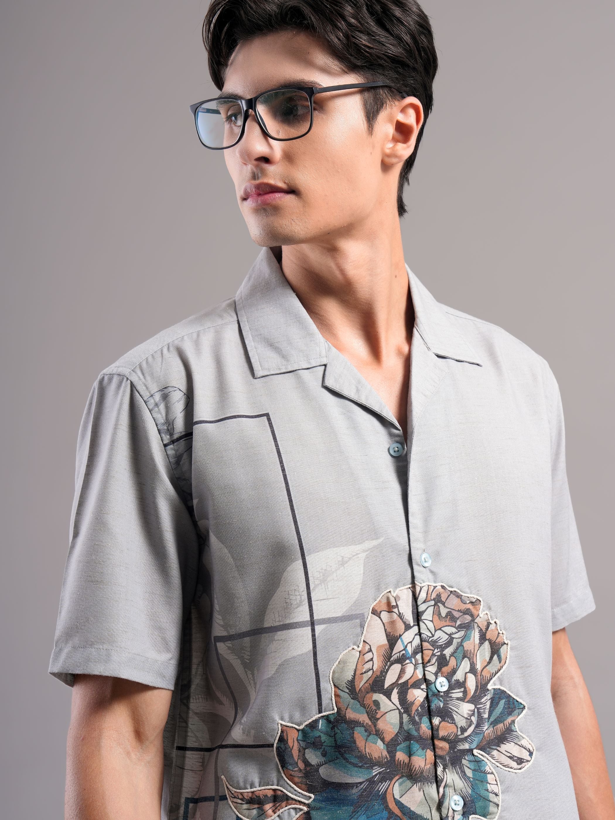 Men Grey Printed Casual Shirt - Image 3