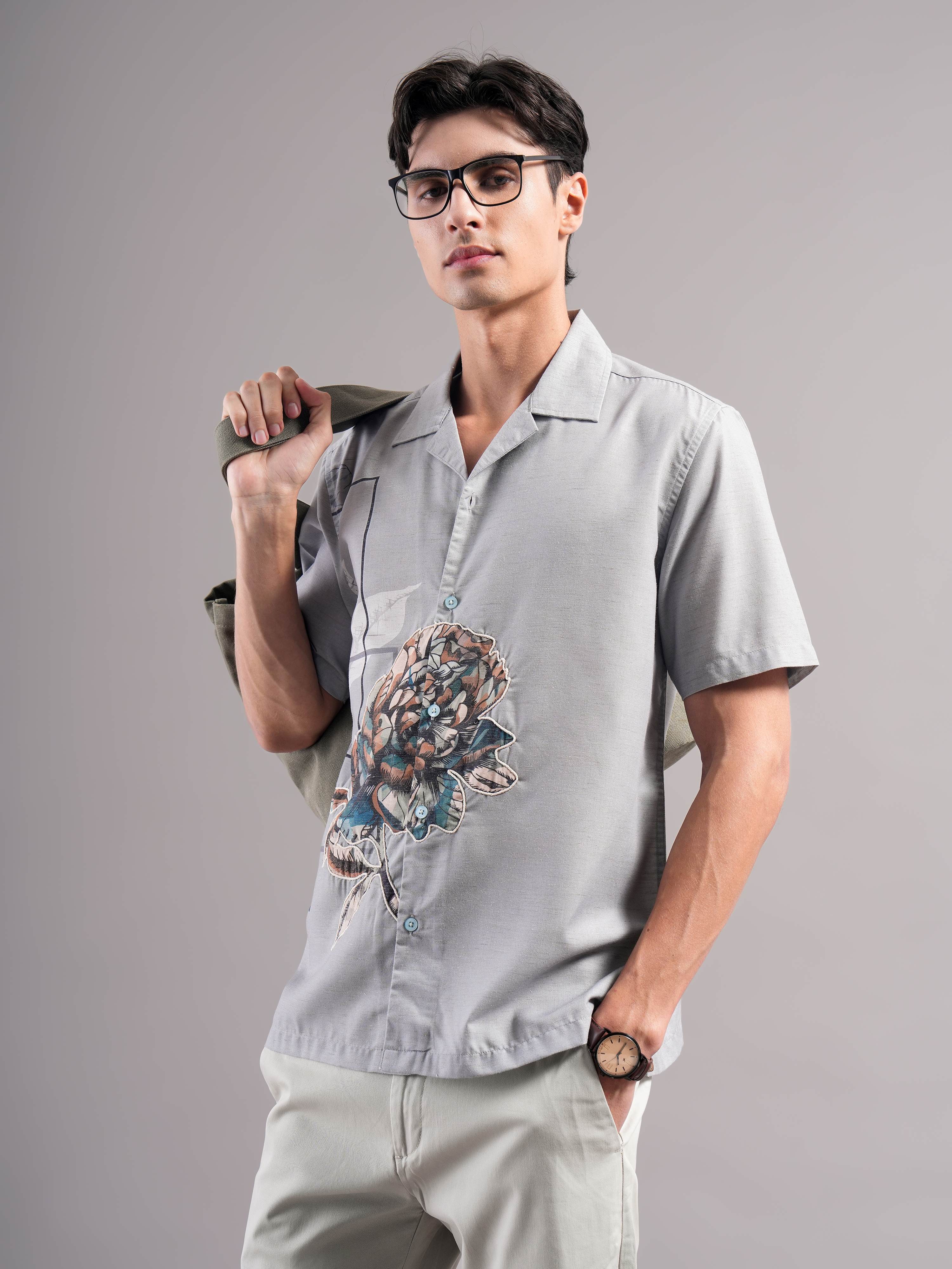 Men Grey Printed Casual Shirt - Image 4