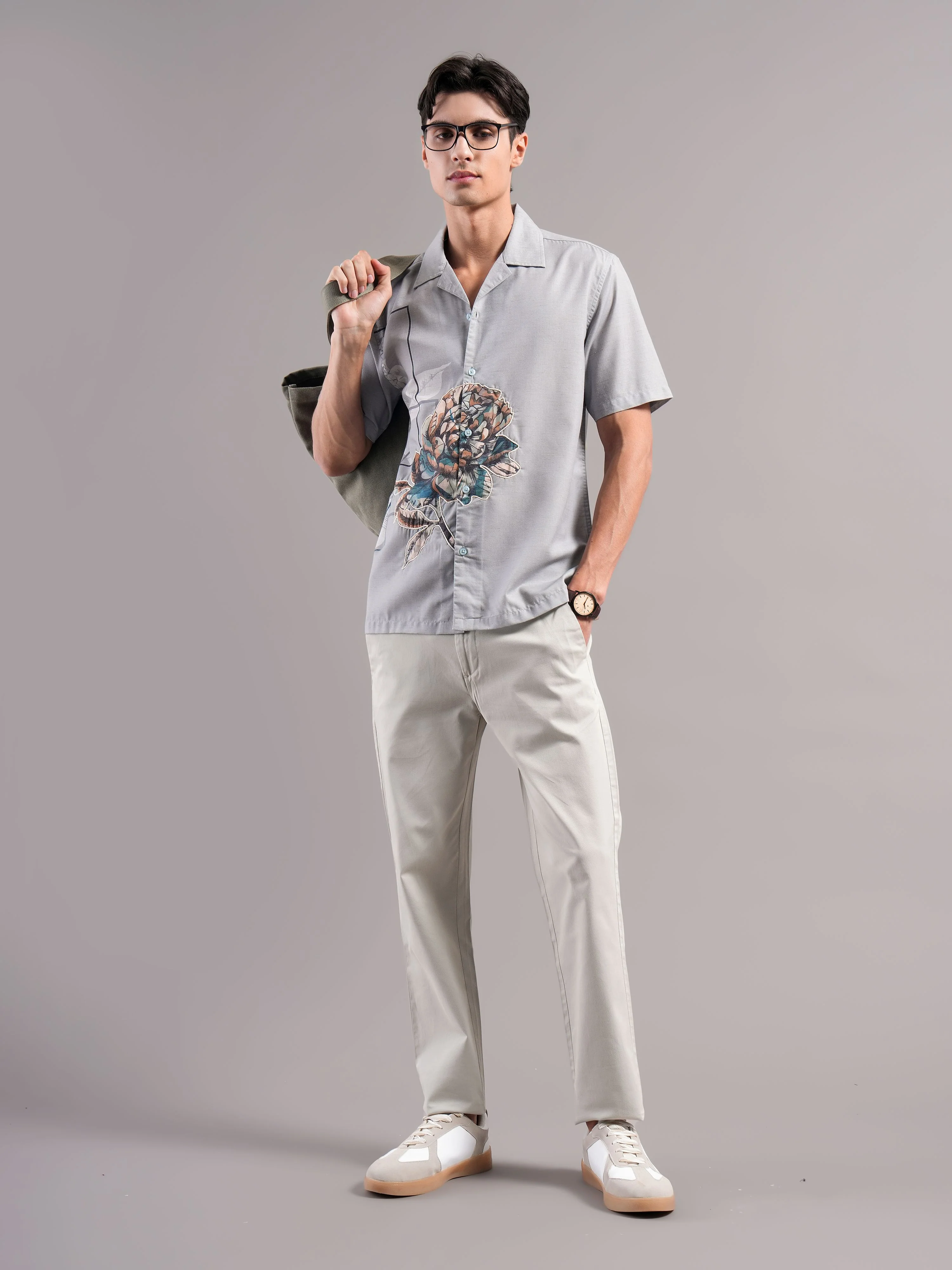 Men Grey Printed Casual Shirt - Image 5