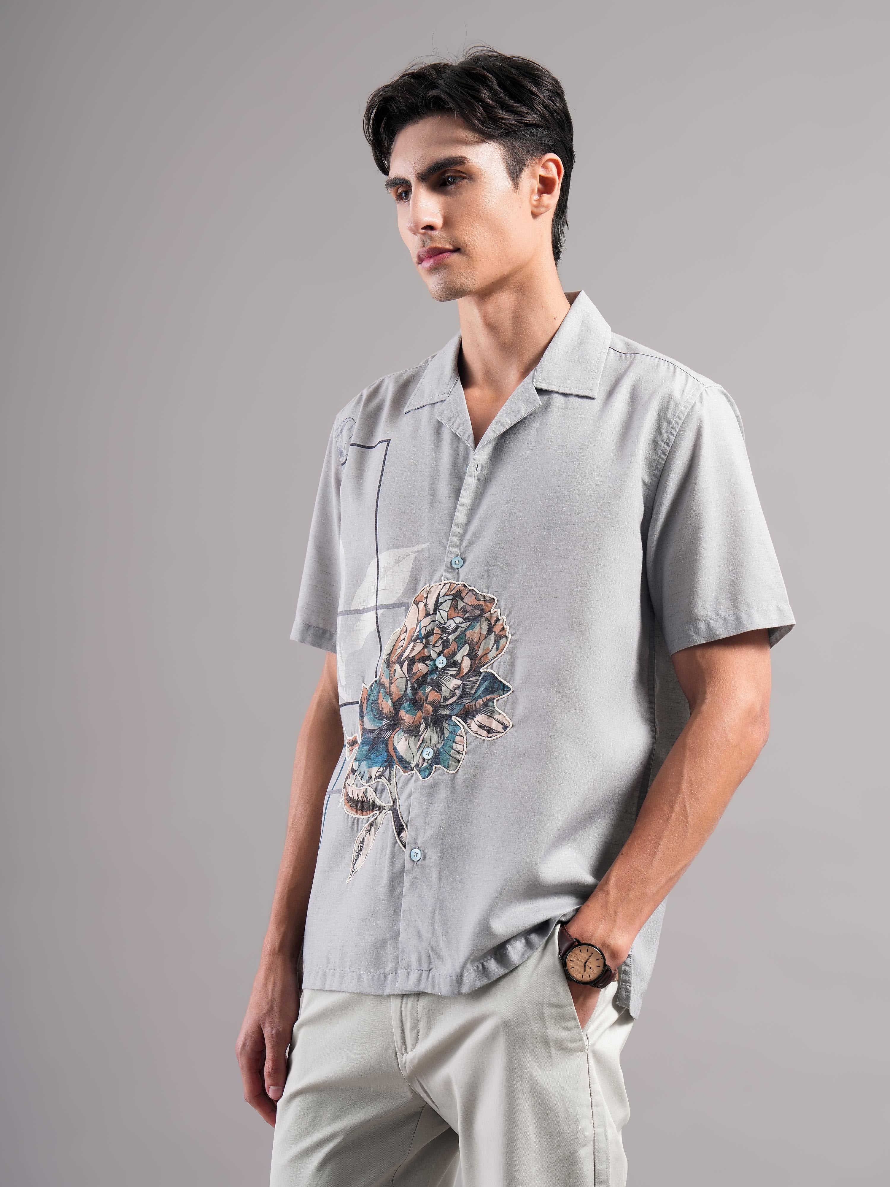 Men Grey Printed Casual Shirt - Image 6