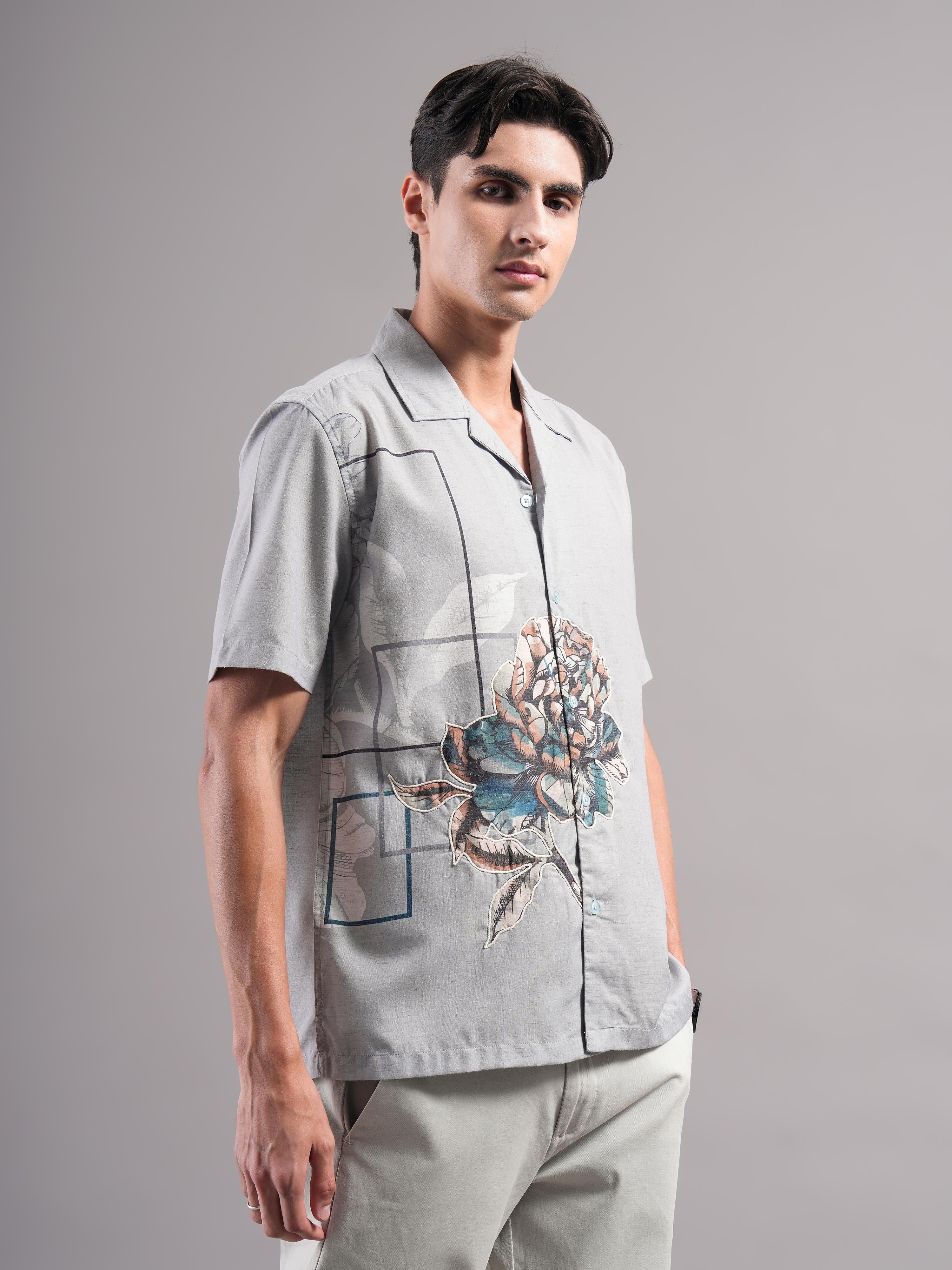 Men Grey Printed Casual Shirt - Image 7