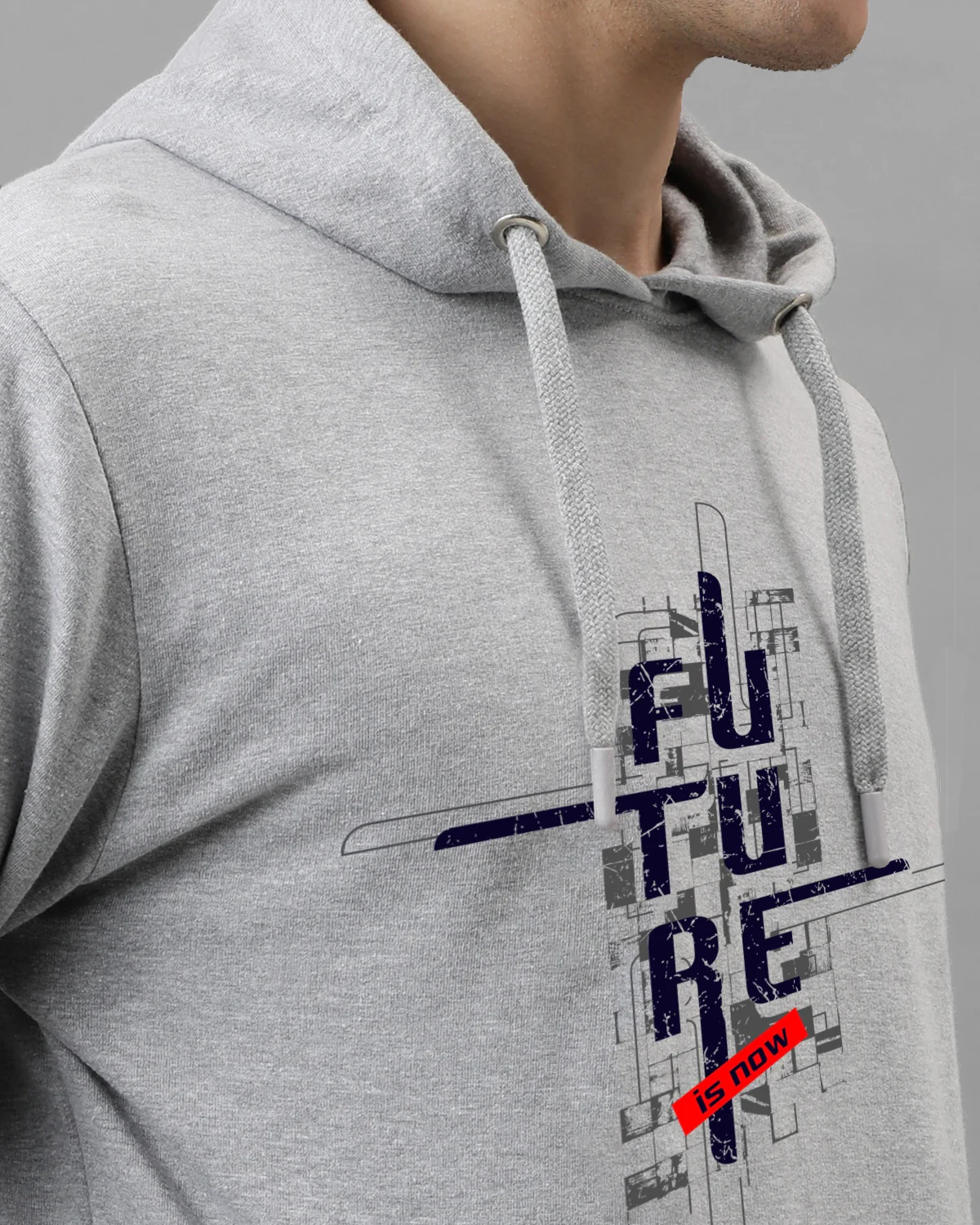 Men Grey Printed Cotton Hoodie - Image 2