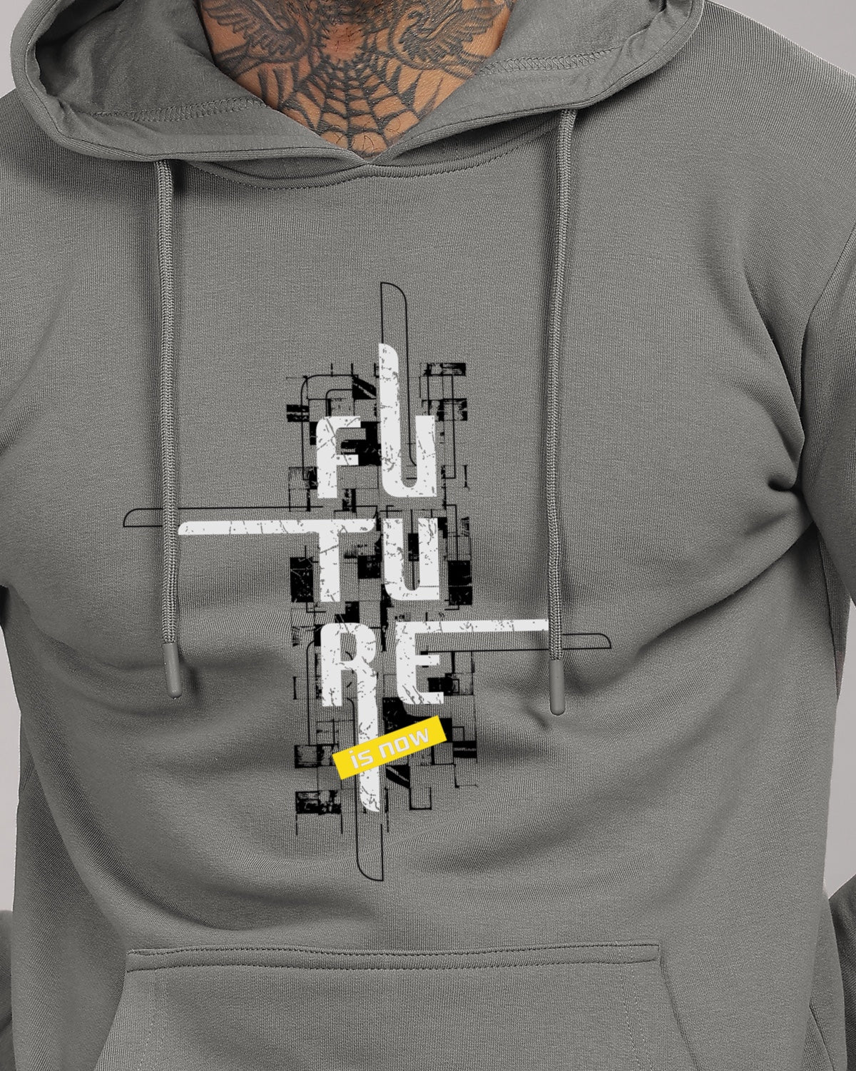 Men Grey Printed Cotton Hoodie - Image 2