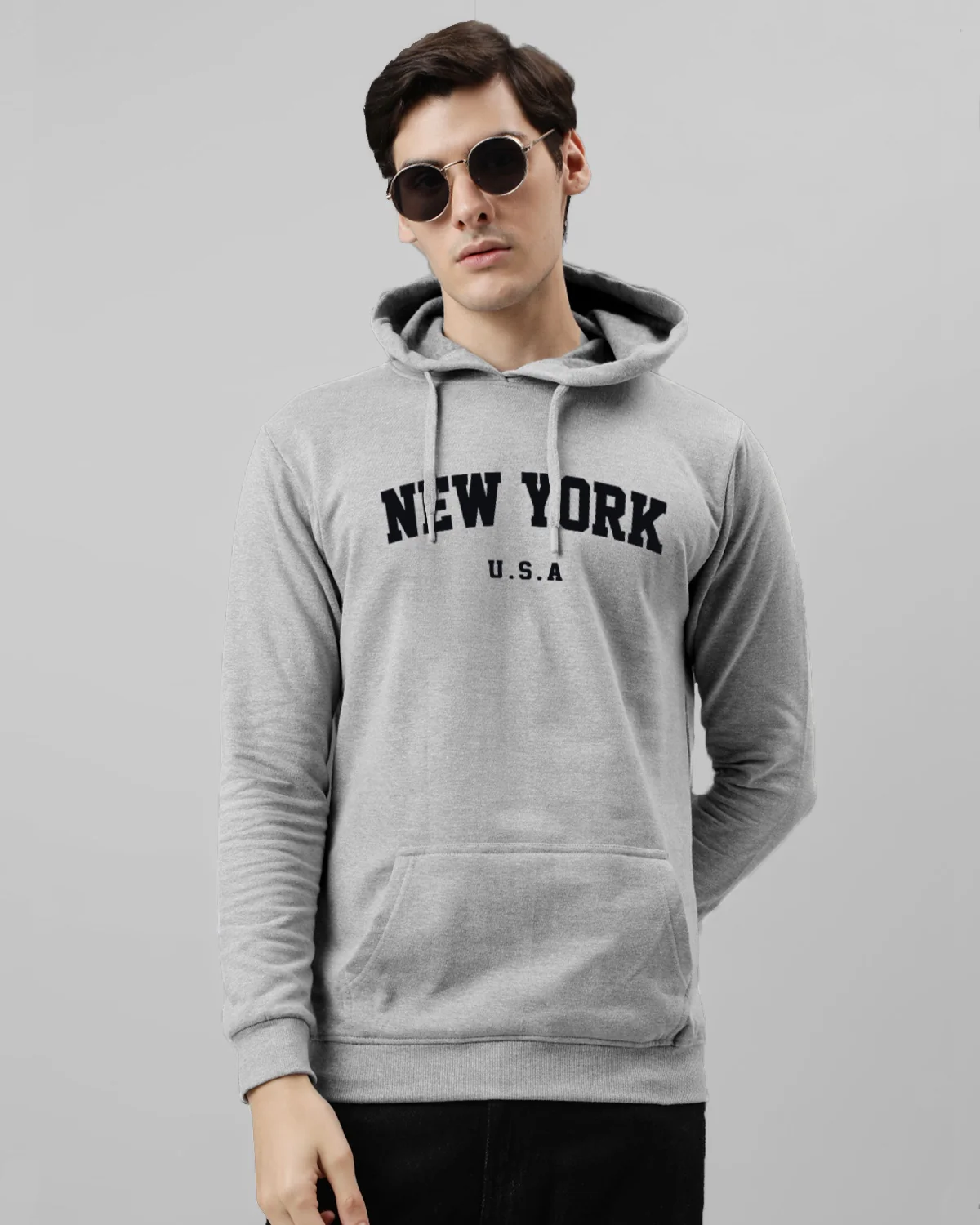 Men Grey Printed Cotton Hoodie - Image 2