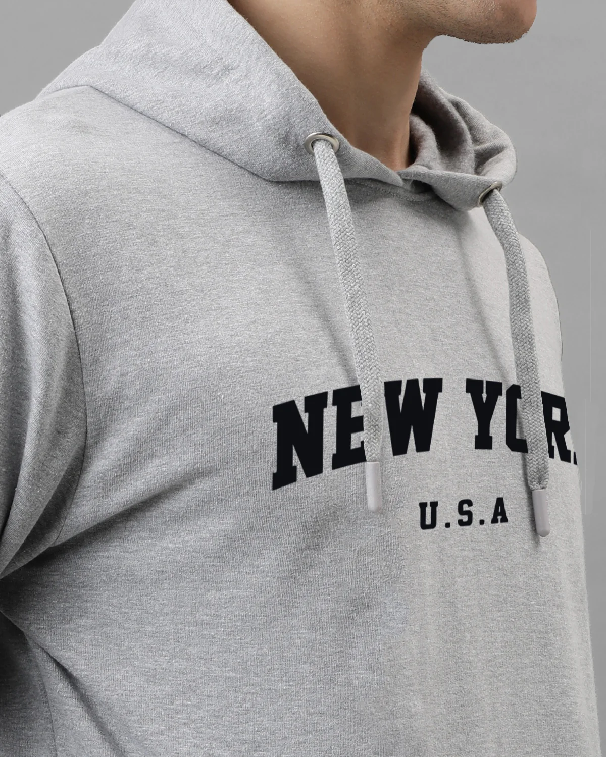 Men Grey Printed Cotton Hoodie - Image 3
