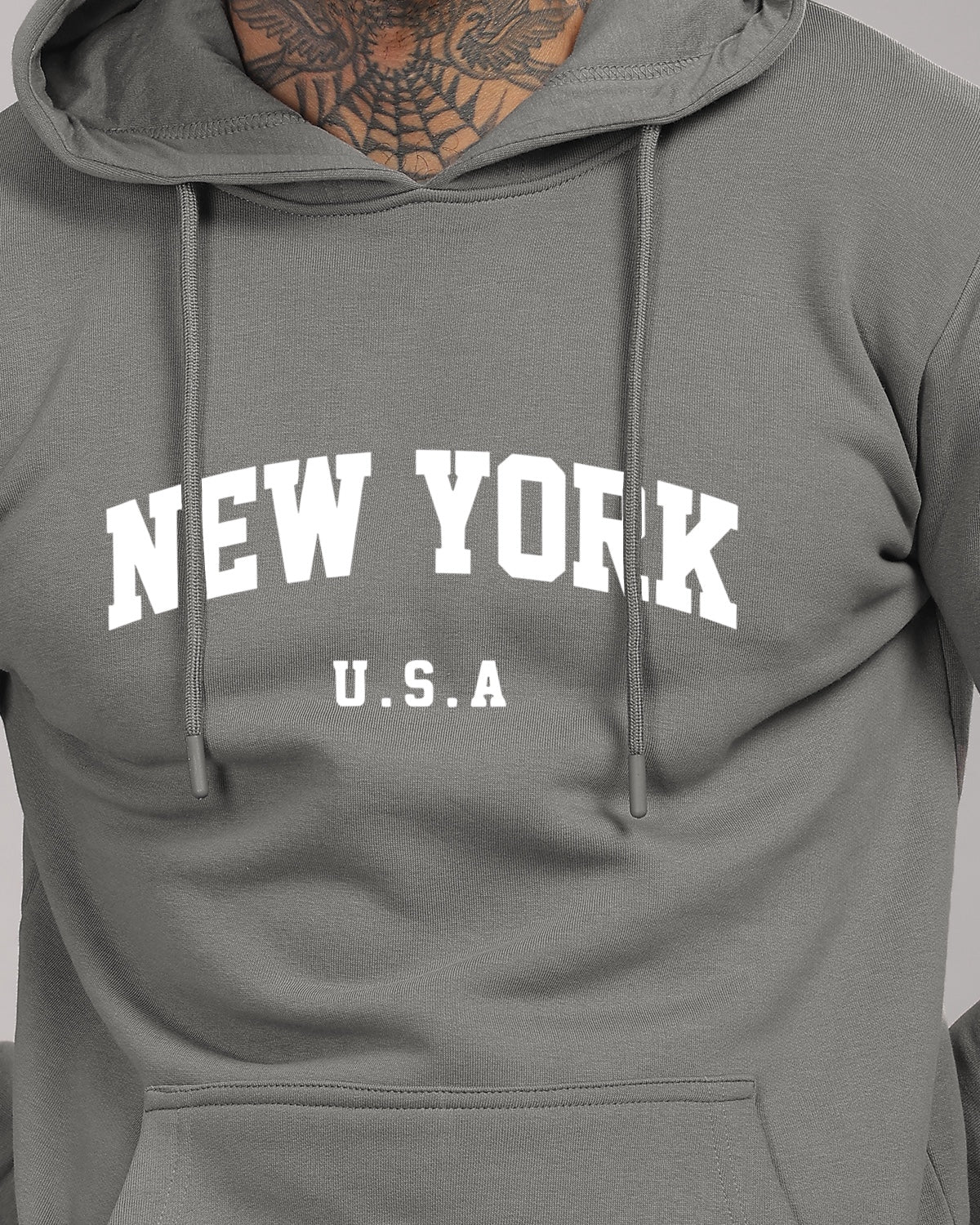 Men Grey Printed Cotton Hoodie - Image 3