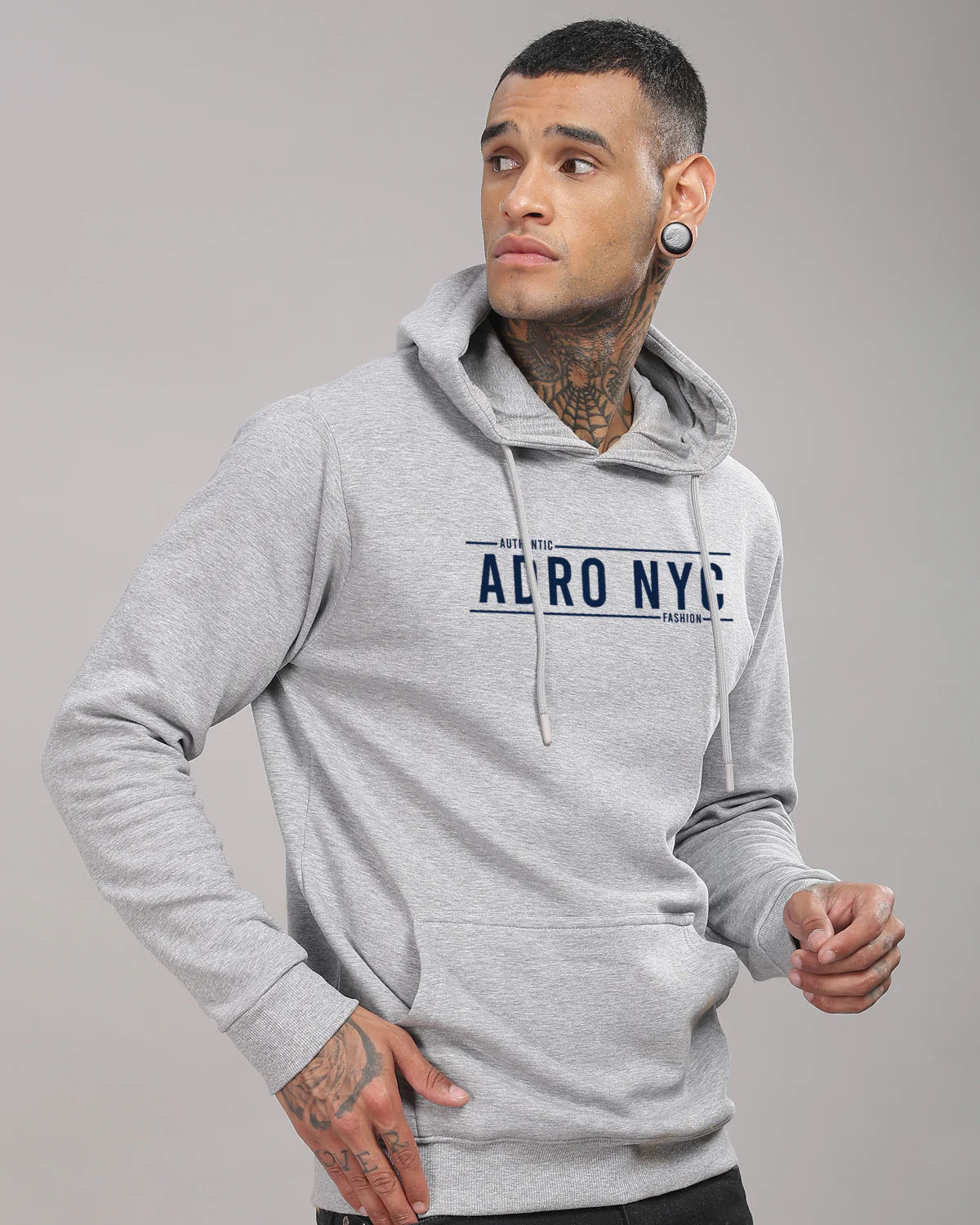 Men Grey Printed Hoodie - Image 2