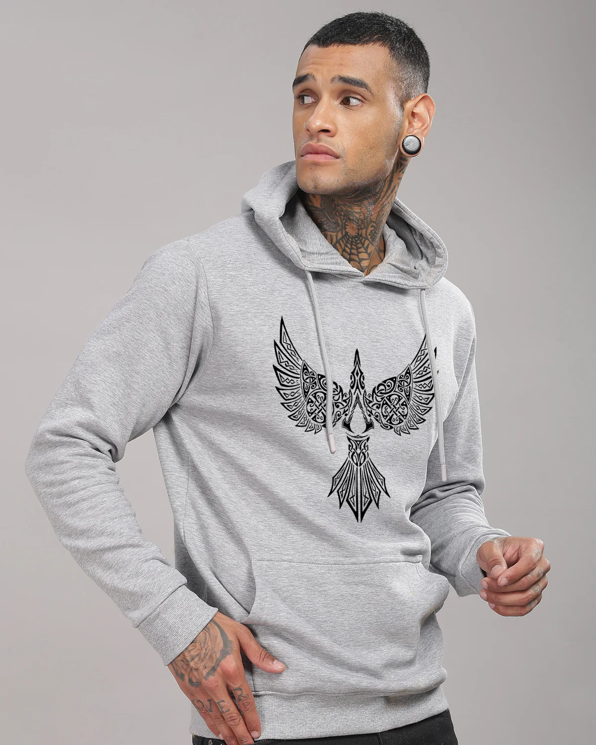 Men Grey Printed Hoodie - Image 2