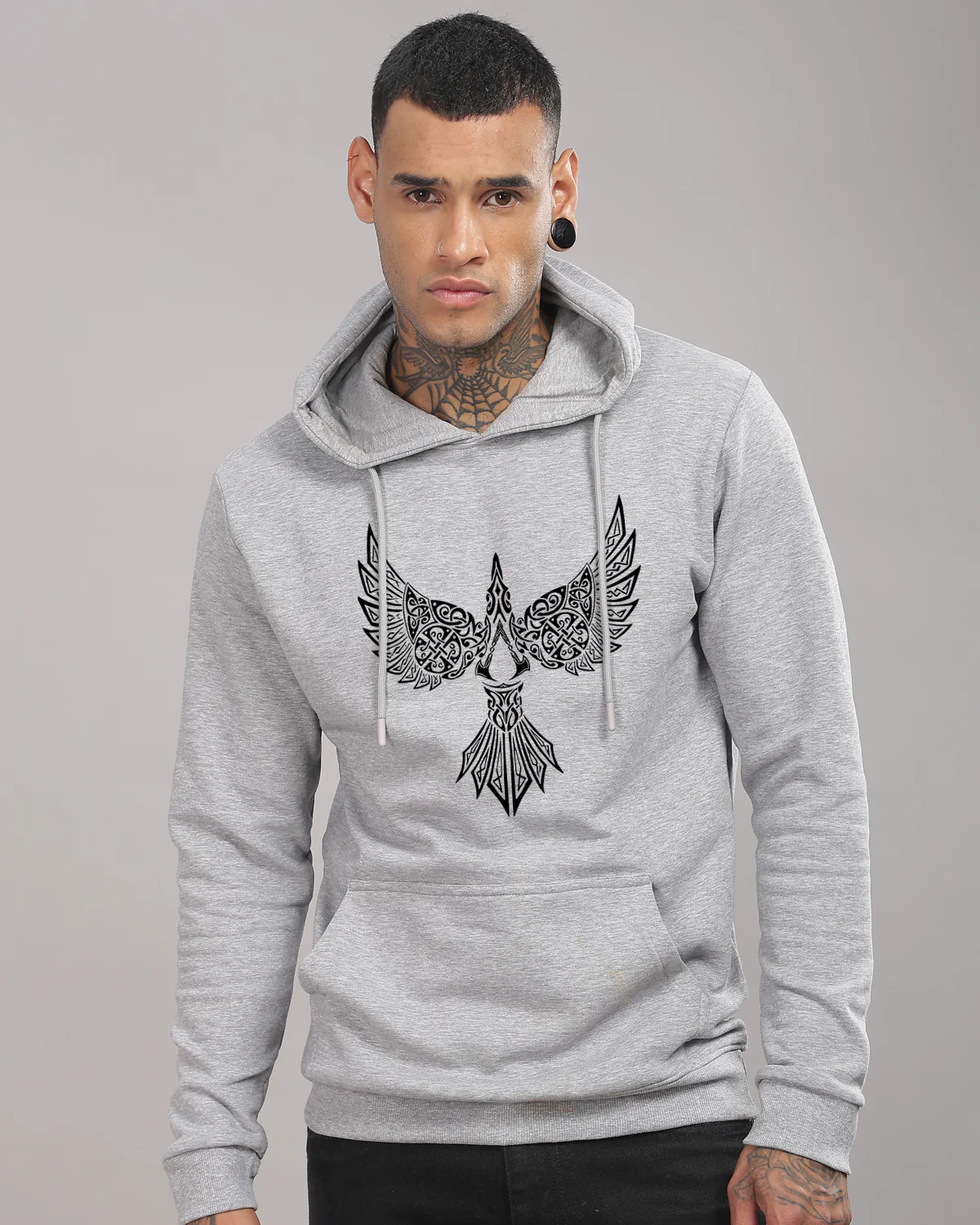 Men Grey Printed Hoodie - Image 3