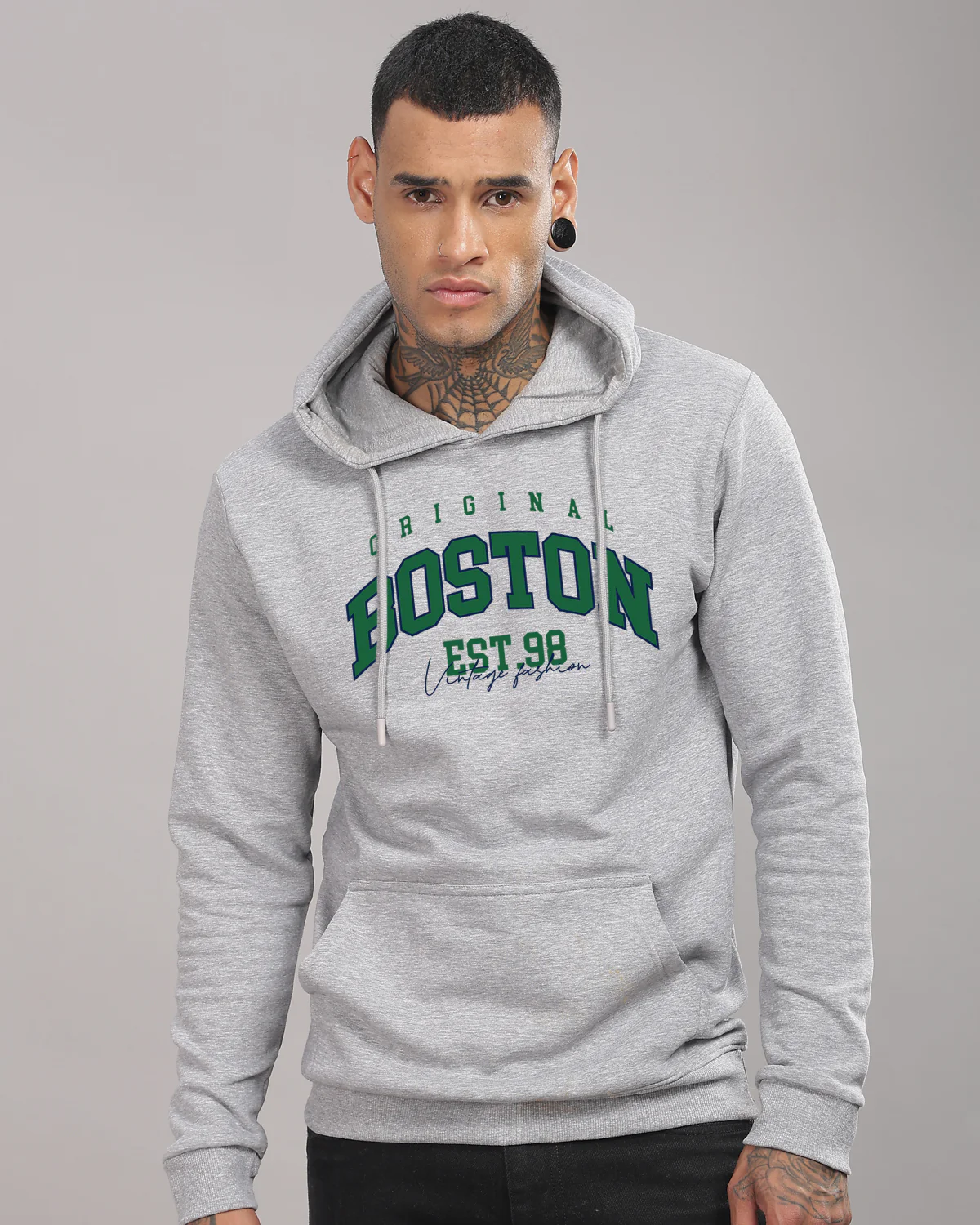 Men Grey Printed Hoodie - Image 2