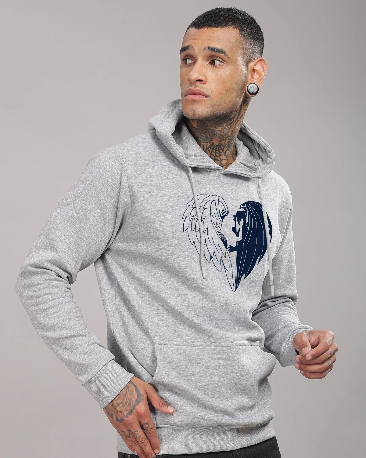 Men Grey Printed Hoodie - Image 2